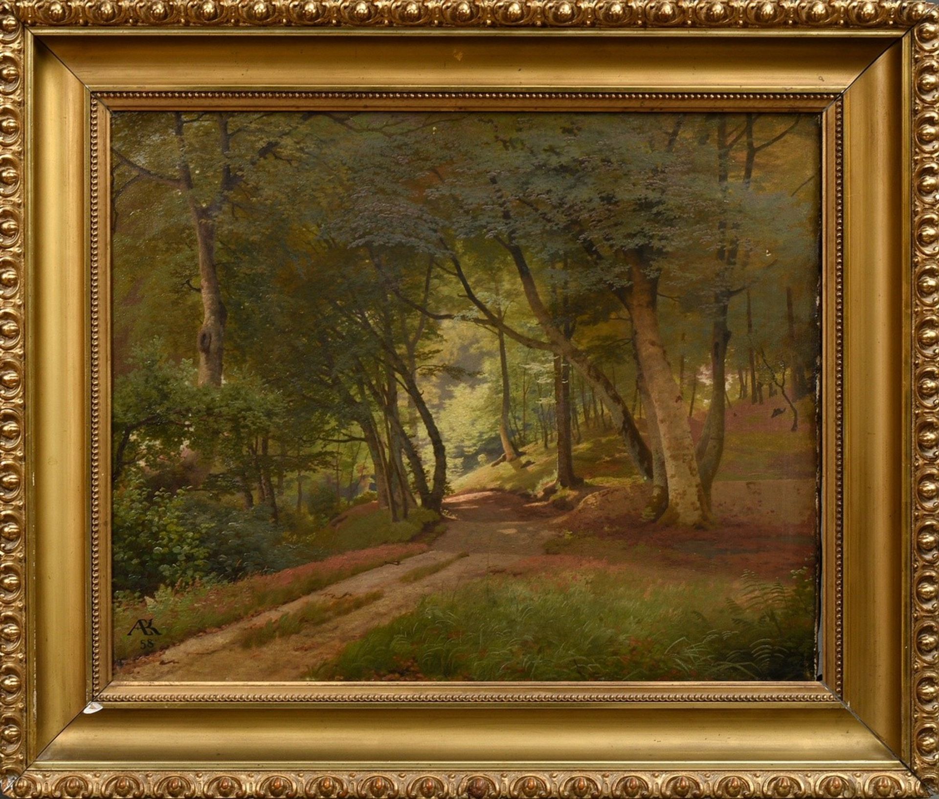 Kirchner, Albert Emil (1813-1885) "Waldweg im Sommer" 1858, oil/canvas, b.l. monogr./dat., verso ad - Image 2 of 6
