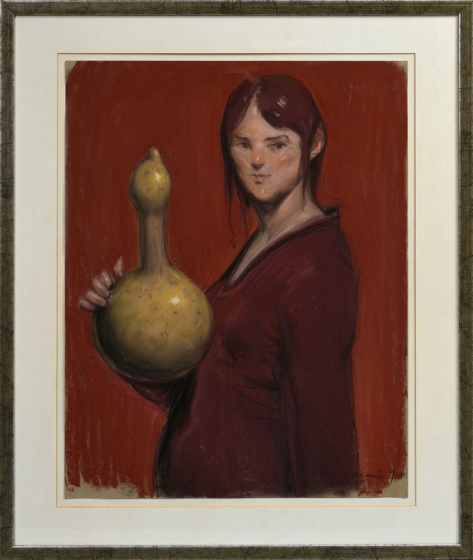 Vaccari, Wainer (*1949) "The Pumpkin of Velázquez" (portrait of a lady) 1991, pastel chalk/charcoal - Image 2 of 4