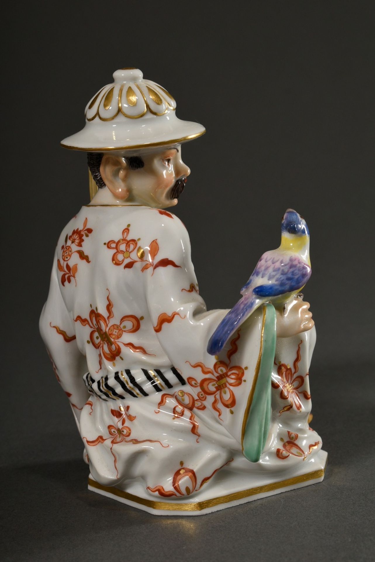 Polychrom staffierte Meissen Figur „Chinese mit Papagei und Fächer“, Entw.: Johann Joachim Kändler, - Bild 2 aus 5