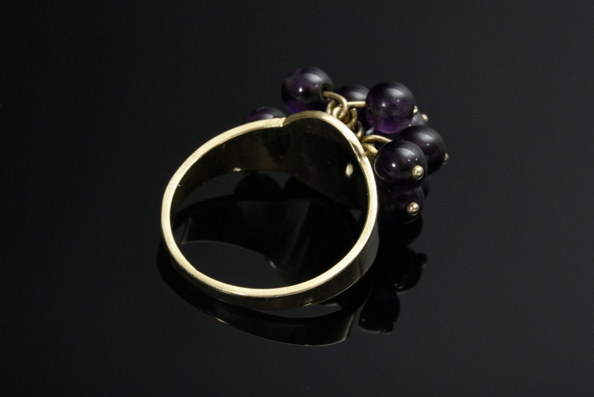 Yellow gold 585 ring with 11 movable amethyst beads, 5,5g, size 53 - Image 3 of 3