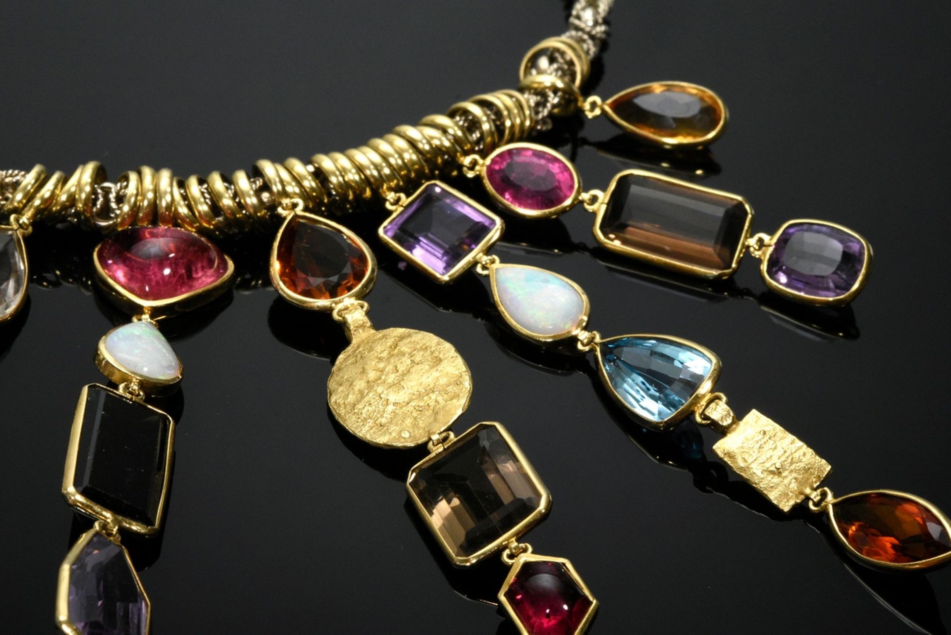Extravagant multicolour necklace with topazes, citrines, smoky quartz, tourmalines, amethysts, garn - Image 5 of 5