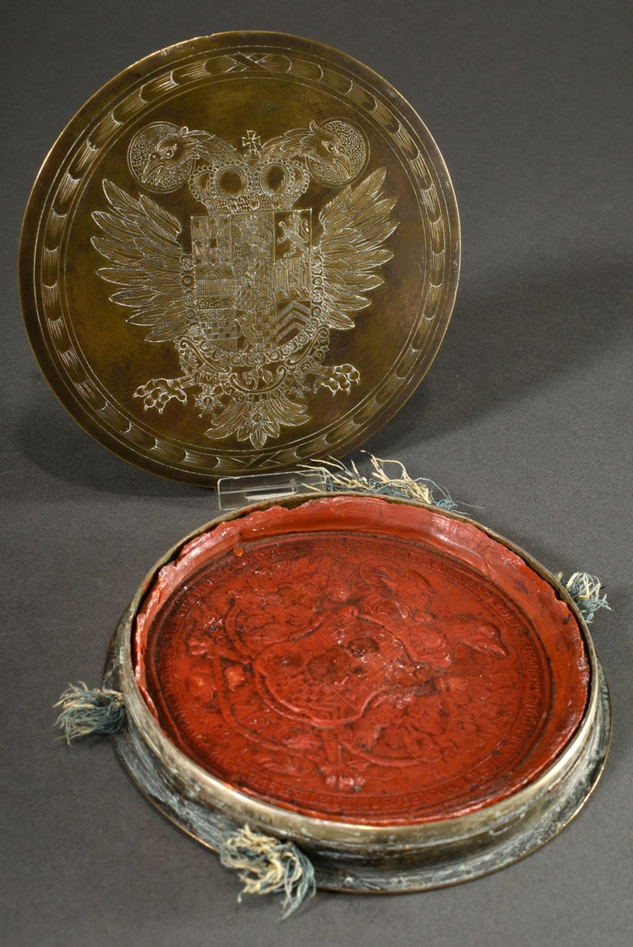 Carl Theodor von der Pfalz (1724-1799) Wax seal in two-part capsule of gilded non-ferrous metal, on