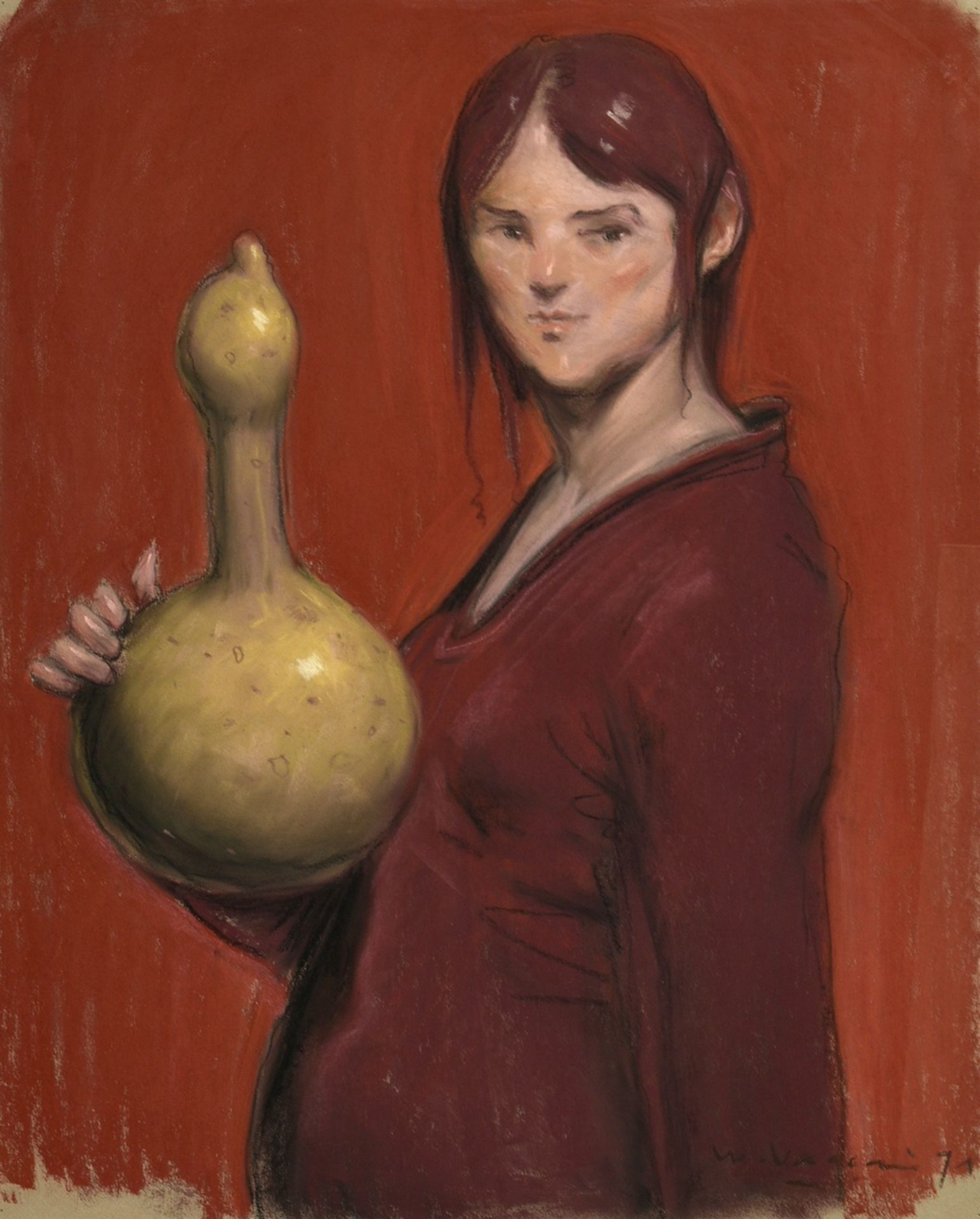 Vaccari, Wainer (*1949) "The Pumpkin of Velázquez" (portrait of a lady) 1991, pastel chalk/charcoal