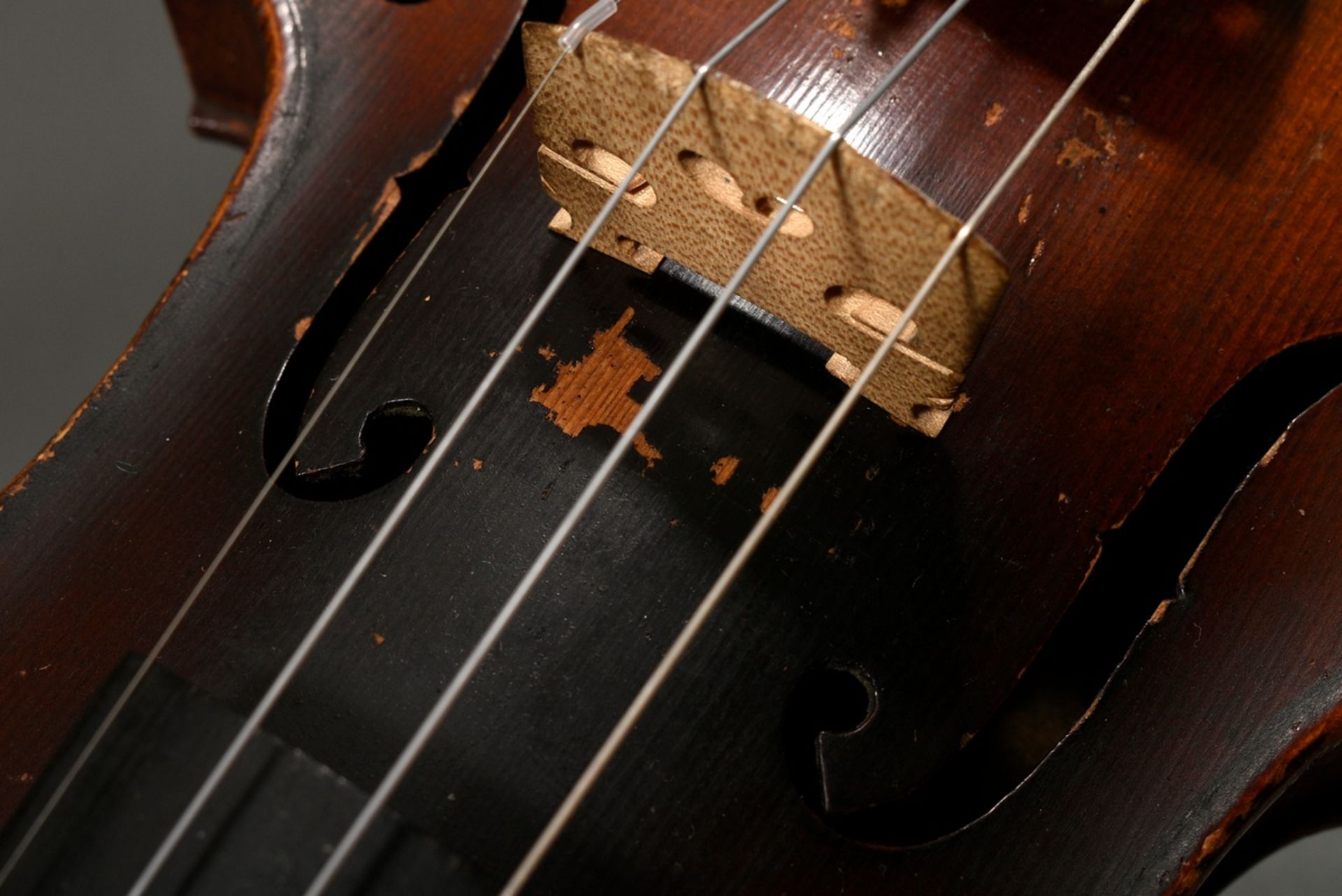 German violin, 1st half of the 20th century, split back, without facsimile label, sound post is sta - Image 7 of 17