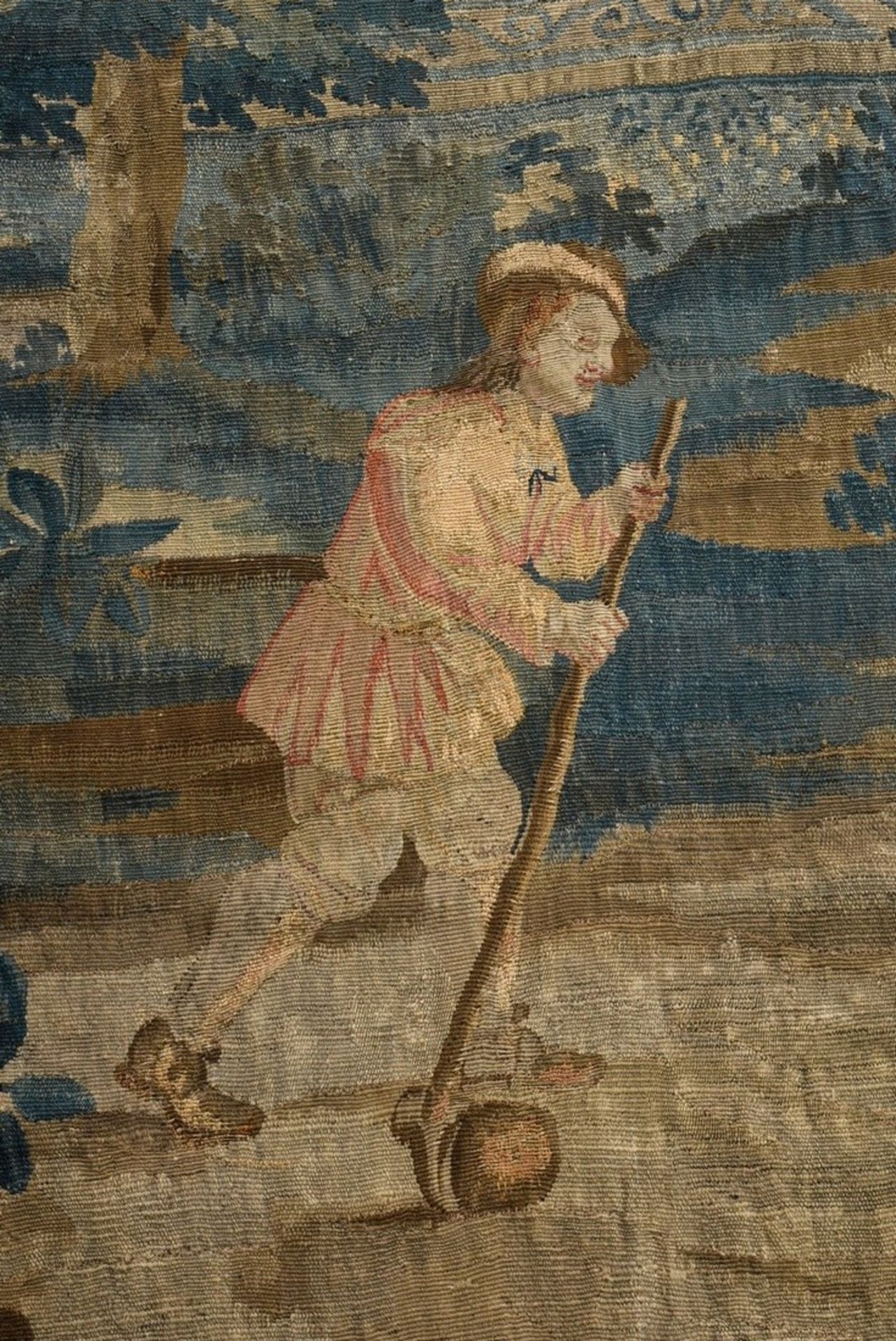 Antique tapestry "Paille Maille playing persons in front of castle architecture", wool/cotton, nort - Image 3 of 11