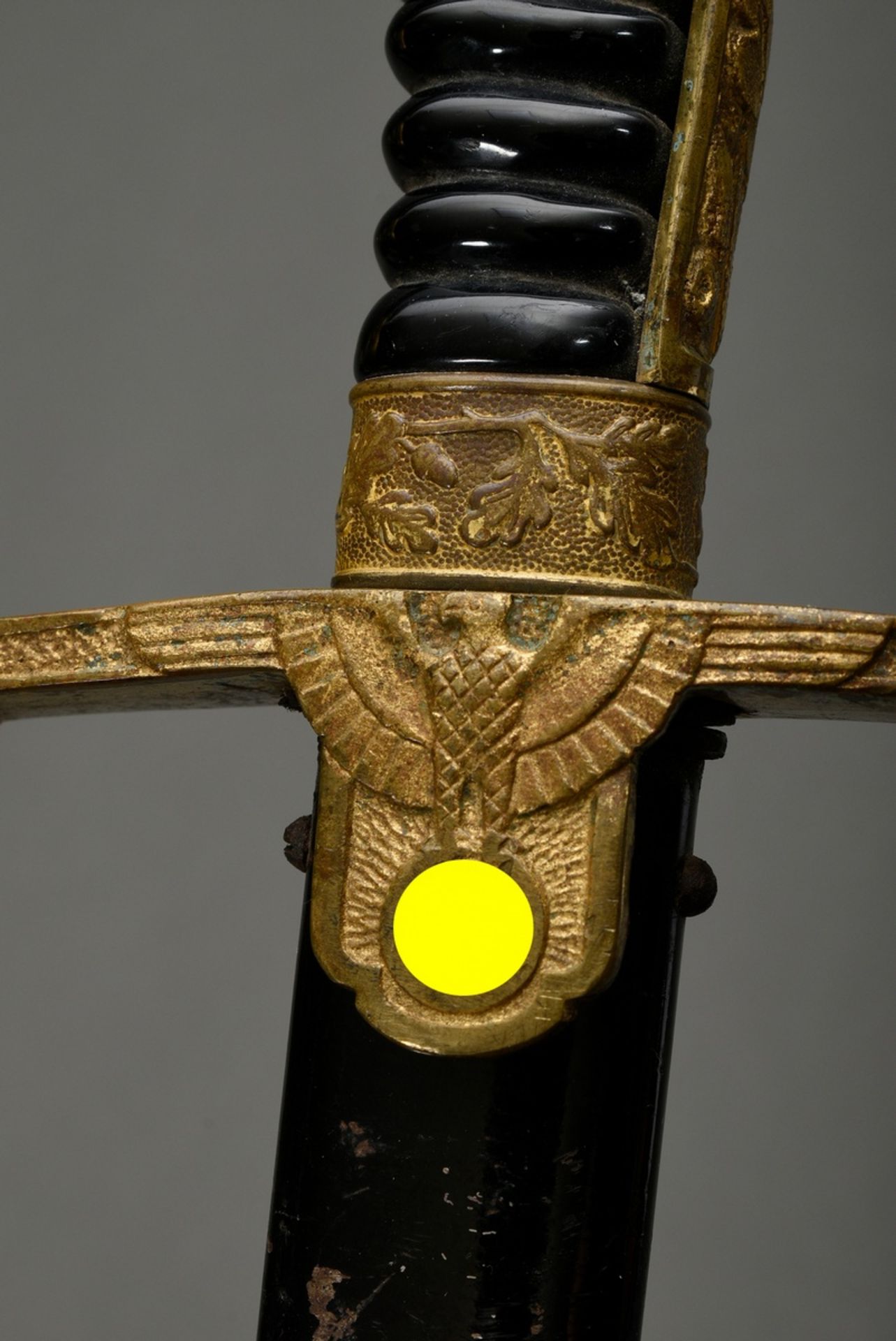 Wehrmacht officers lion head sabre with oak leaf decorations, bakkelite grip and red glass eyes, WK - Image 6 of 6