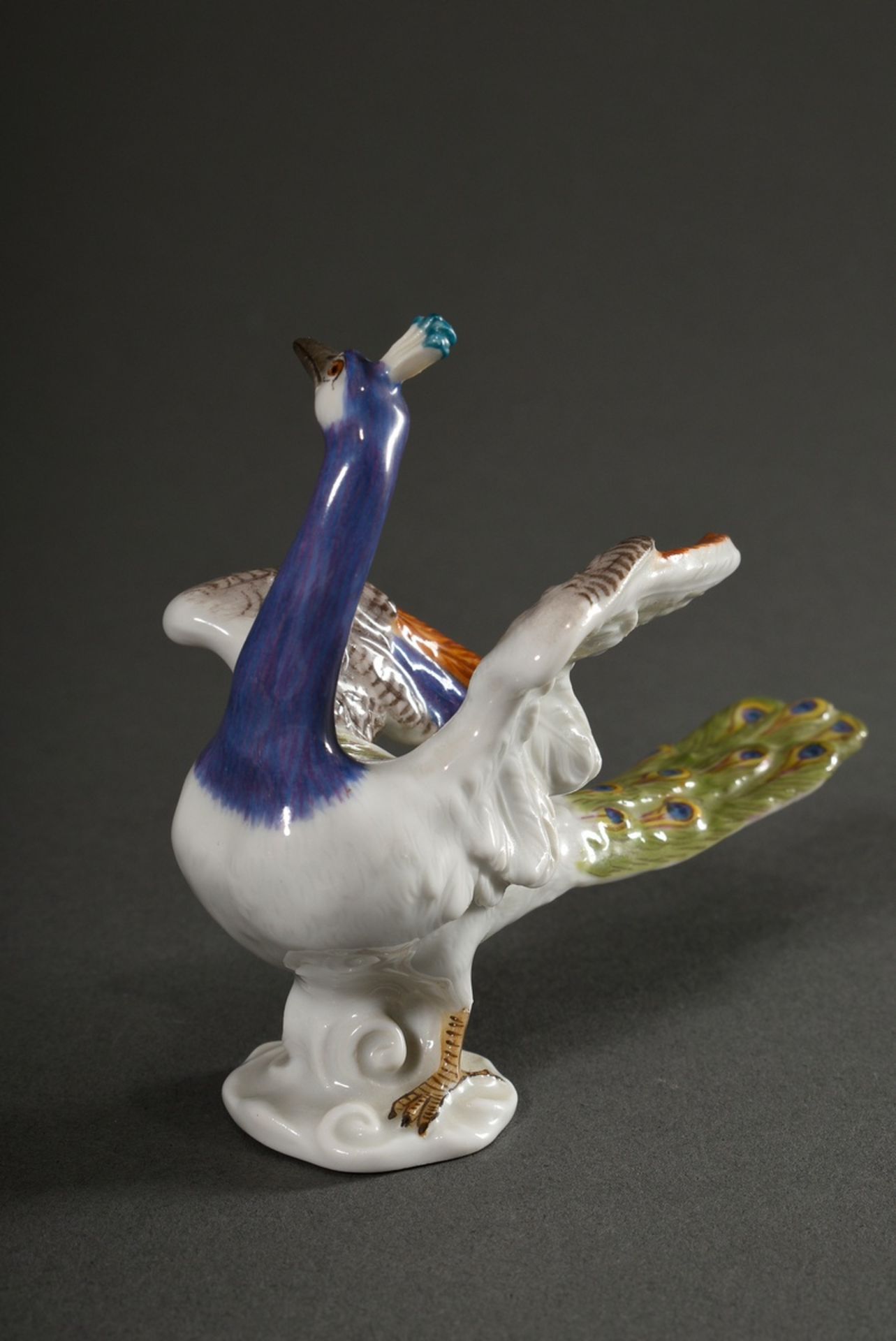 Small Meissen figure "Peacock", polychrome painted, model no.: 7719, form no.: 95, year: 1978, 9x11 - Image 4 of 8