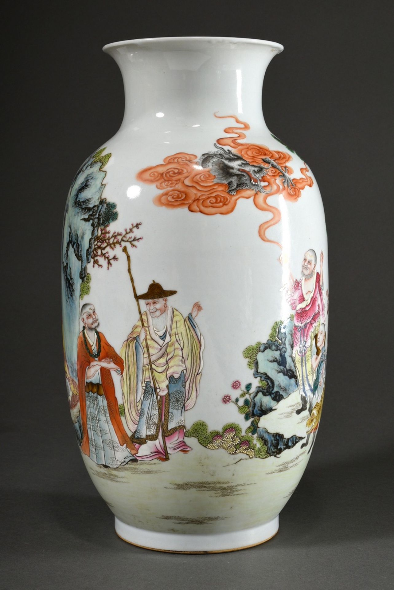 Baluster vase with fine polychrome painting "Eight Luohan", apocryphal seal mark "Mountain of the R - Image 2 of 9