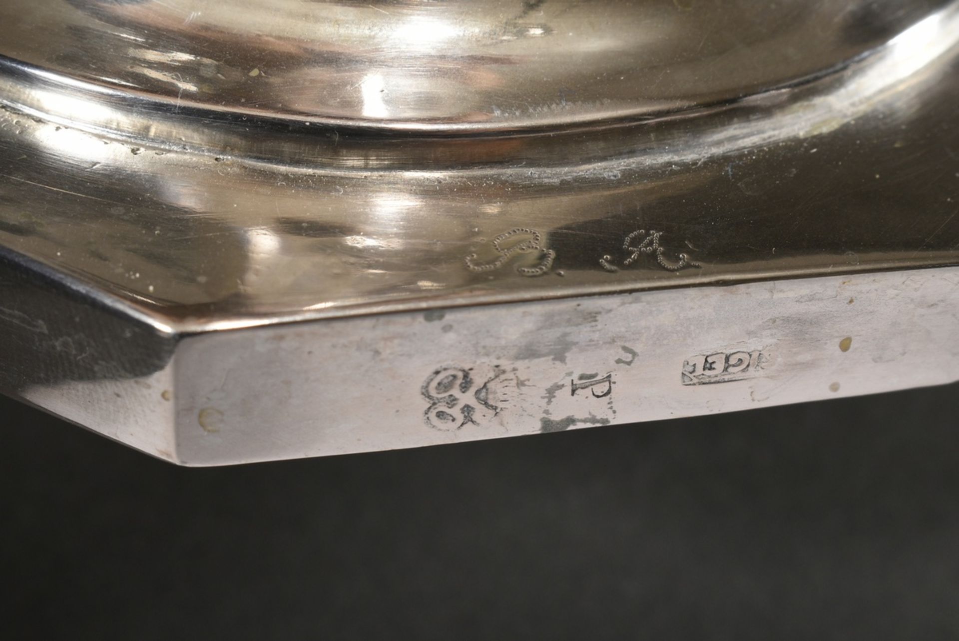 Pair of classicistic two-flame girandoles on an octagonal foot with conical faceted shaft and sculp - Image 5 of 6