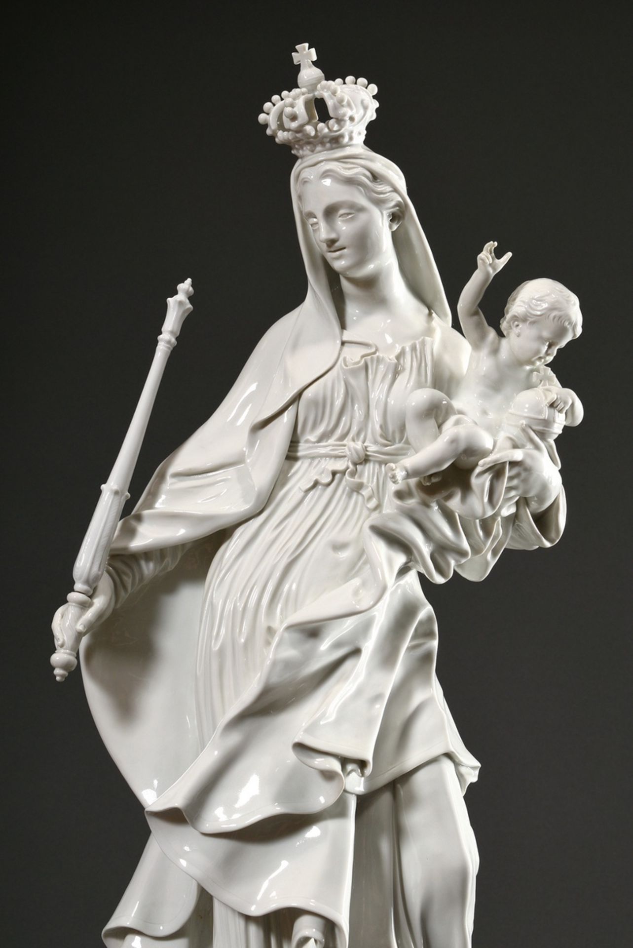 Large Meissen white porcelain figure "Madonna with the Child on the Globe", designed by Johann Gott - Image 2 of 11