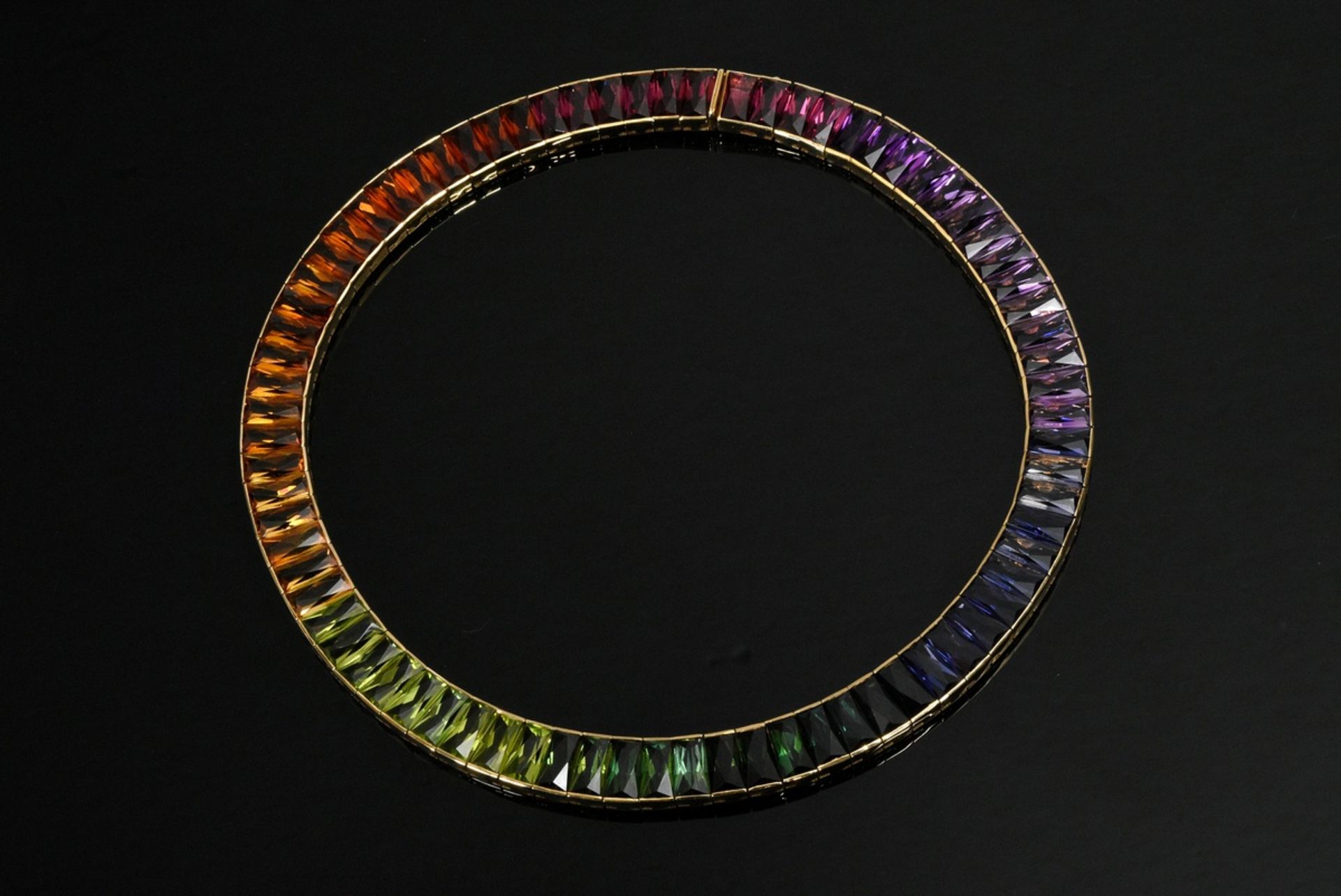 Hans Stern yellow gold 750 "Rainbow" necklace with 77 coloured gemstones (amethysts, topazes, tourm - Image 2 of 7