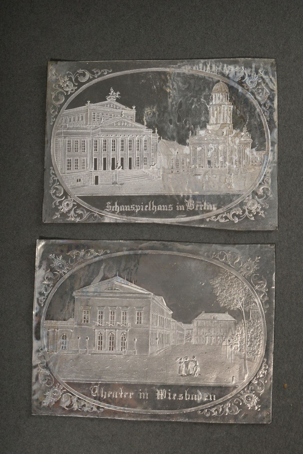 2 Diverse Kainer, Wenzel (tätig 1850-1865 in Hbg.) Zinn-Abgüsse v. geschliffenen Glasplatten: "Scha