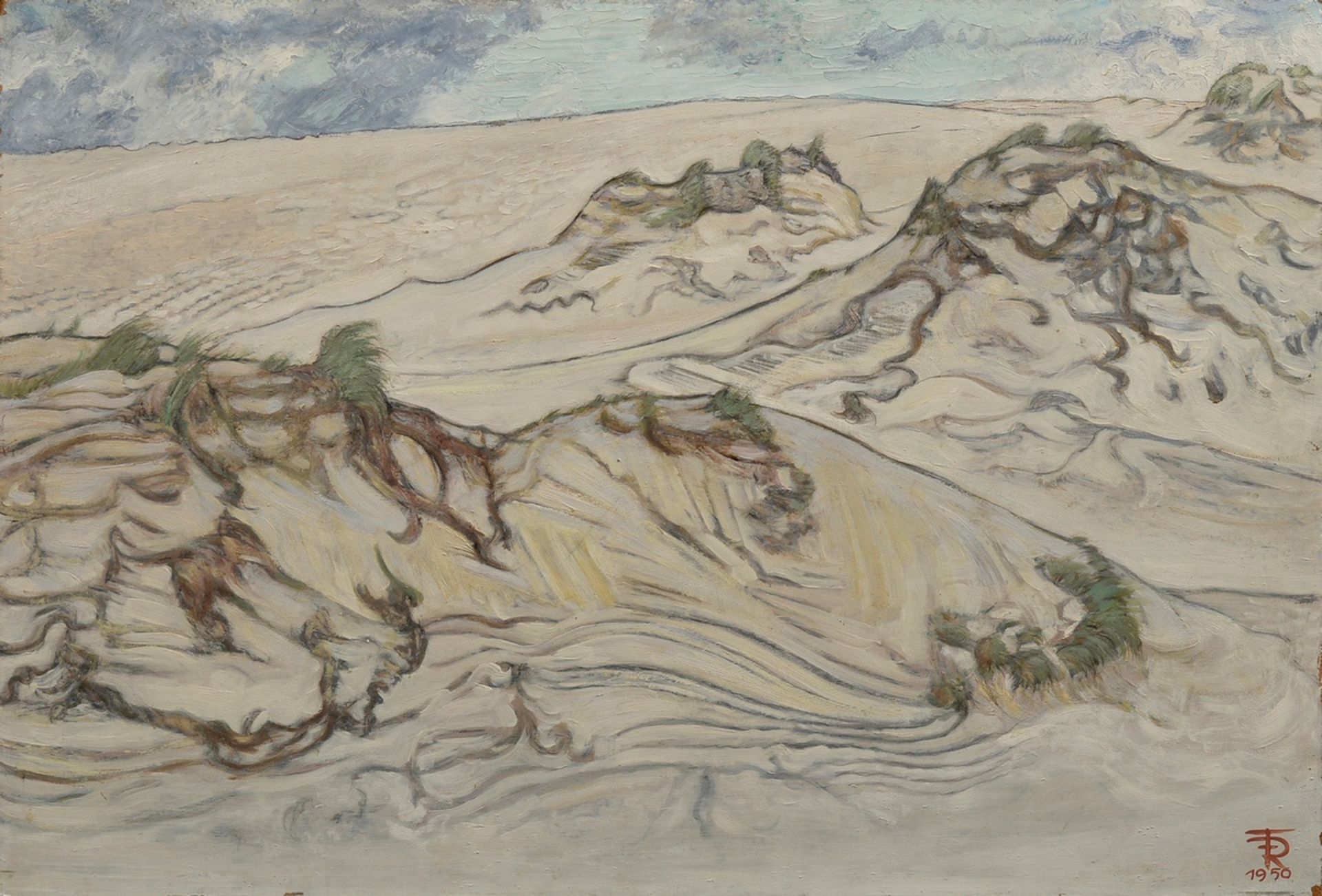 Fredderich, Rudolf (1886-1976) “Dünenlandschaft“ 1950, Öl/Platte, u.r. monogr./dat., 66x96,5cm, min