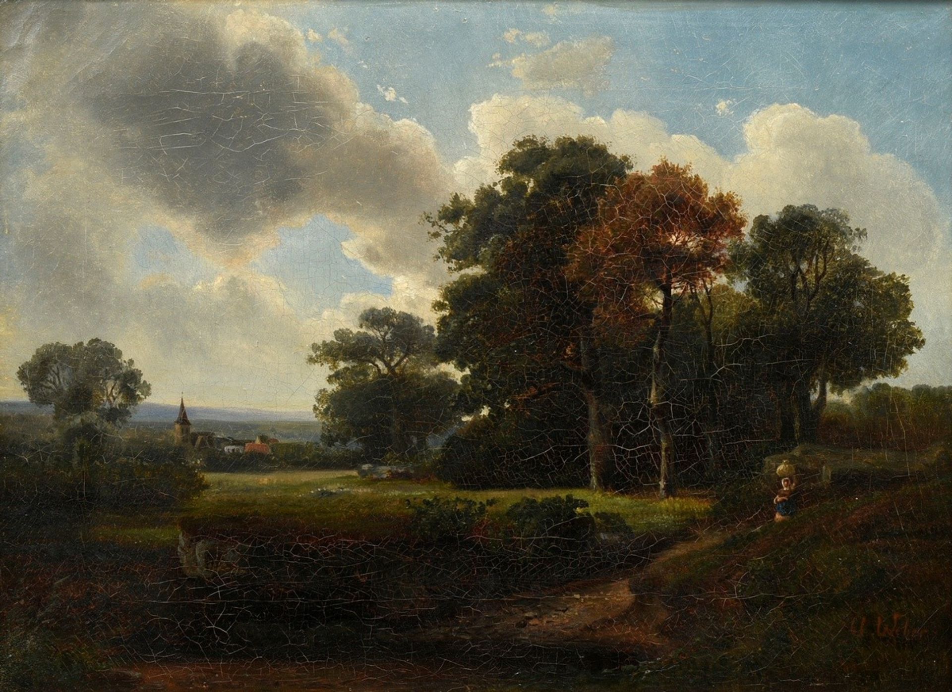 Weber, August (1817-1873) "Rural idyll with staffage", oil/canvas, sign. lower right, 28,6x39,5cm (