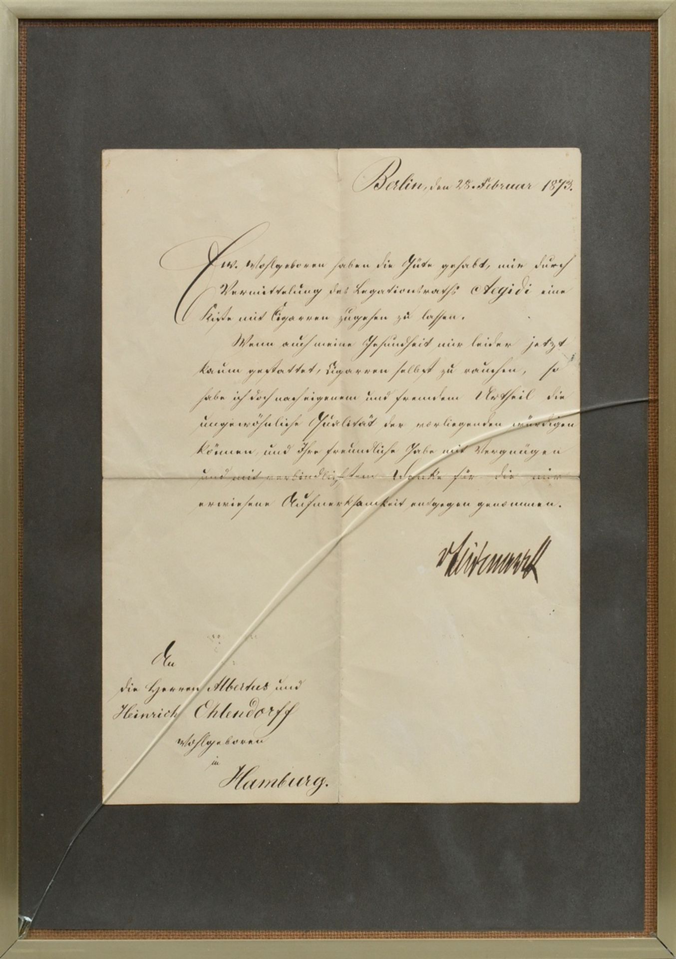 Autograph Otto von Bismarck (1815-1898) "Thank you letter to Heinrich Ehlendorff for cigars" from 1 - Image 2 of 5