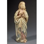 Sandsteinfigur "Heilige mit Salbgefäß" mit Resten farbiger Fassung, Frankreich 15.Jh., H. 28,5cm, F