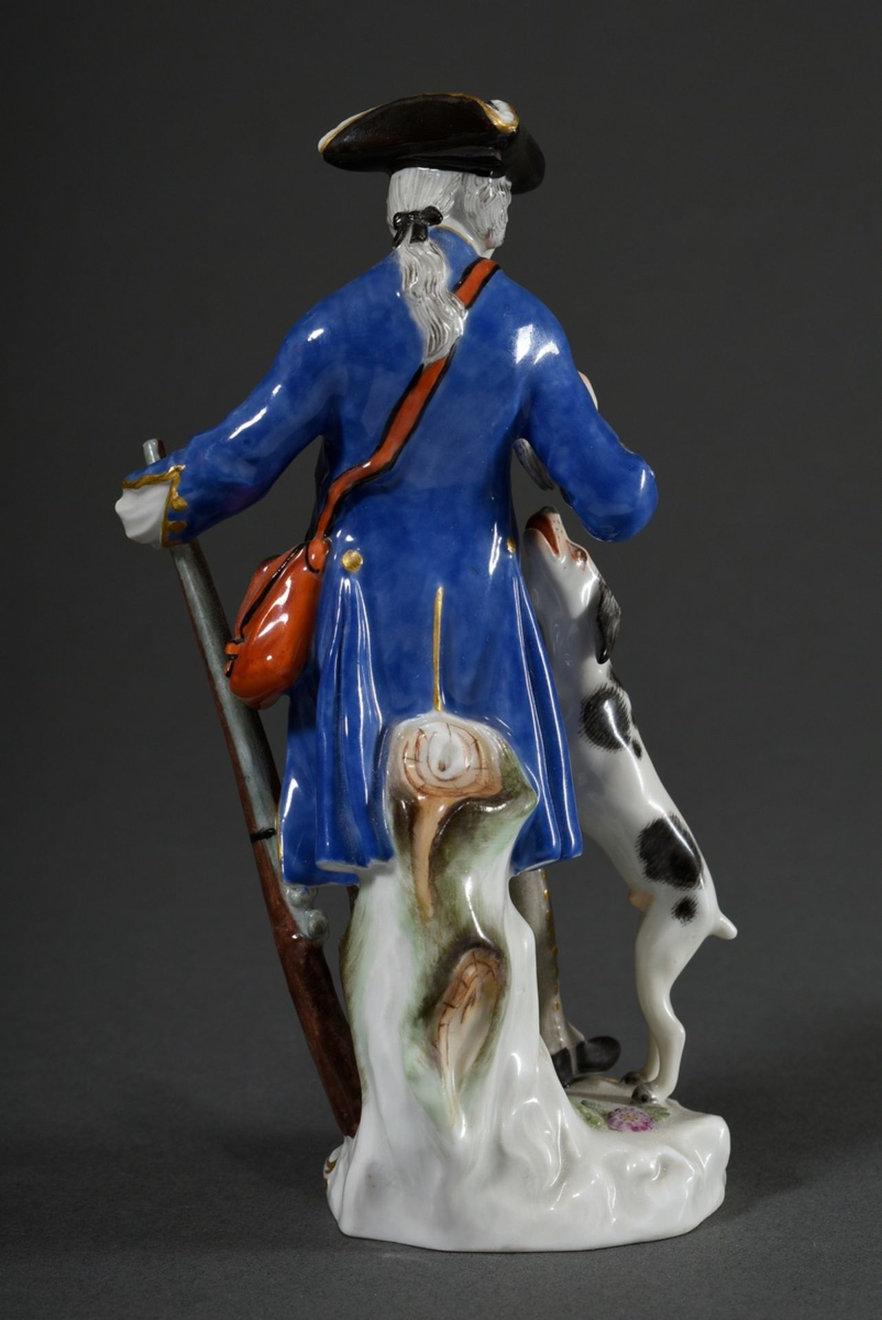 Polychrom staffierte Meissen Figur „Jäger mit Hund und Rebhuhn“ in seltener Farbgebung, Entw.: Pete - Bild 3 aus 7