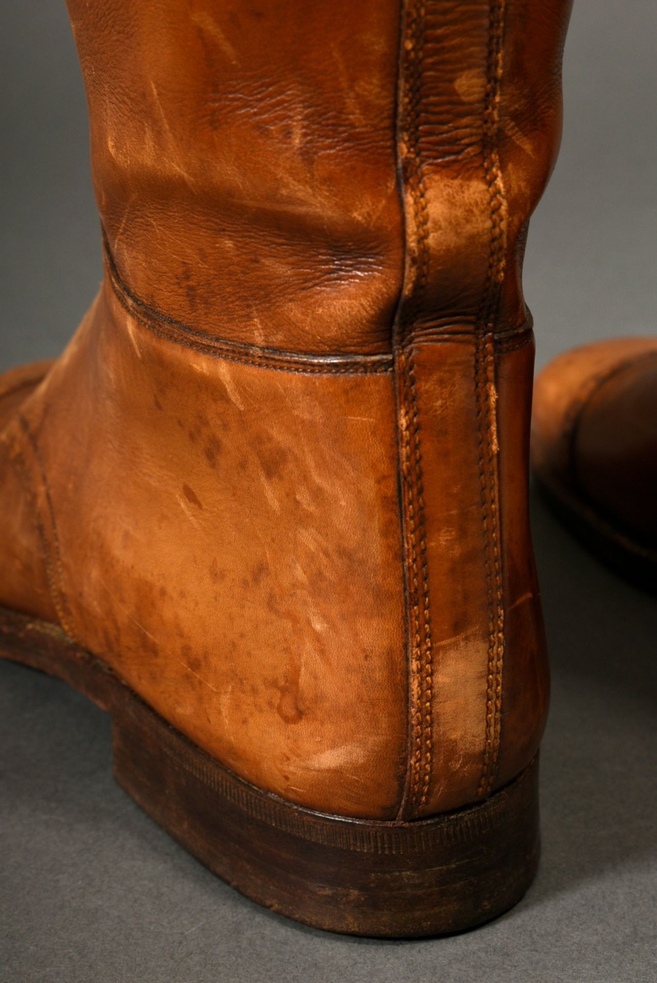 Pair of Edwardian polo boots "James Moore" with lacing and hole pattern, with inserted boot stretch - Image 7 of 8