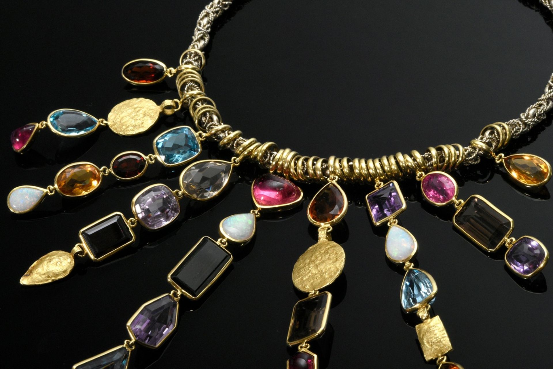 Extravagant multicolour necklace with topazes, citrines, smoky quartz, tourmalines, amethysts, garn - Image 3 of 5