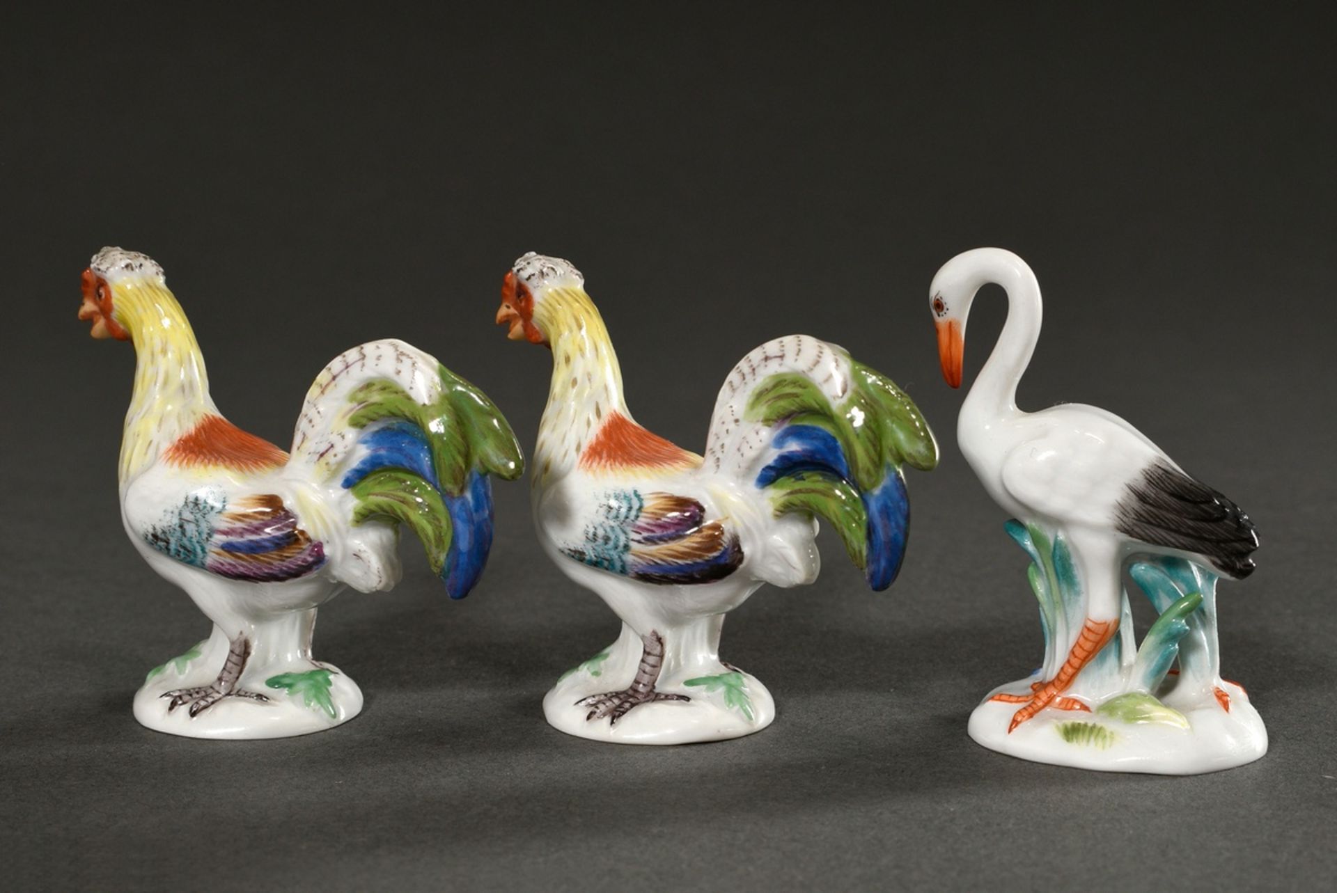 3 Diverse polychrom staffierte Meissen Miniaturfiguren „Vögel“, polychrom staffiert, 20.Jh.: 2 "Häh - Bild 2 aus 3