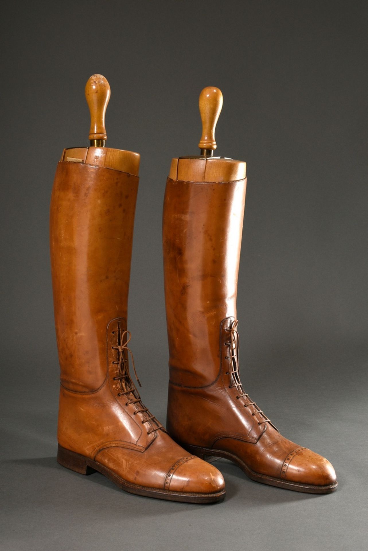 Pair of Edwardian polo boots "James Moore" with lacing and hole pattern, with inserted boot stretch - Image 2 of 8