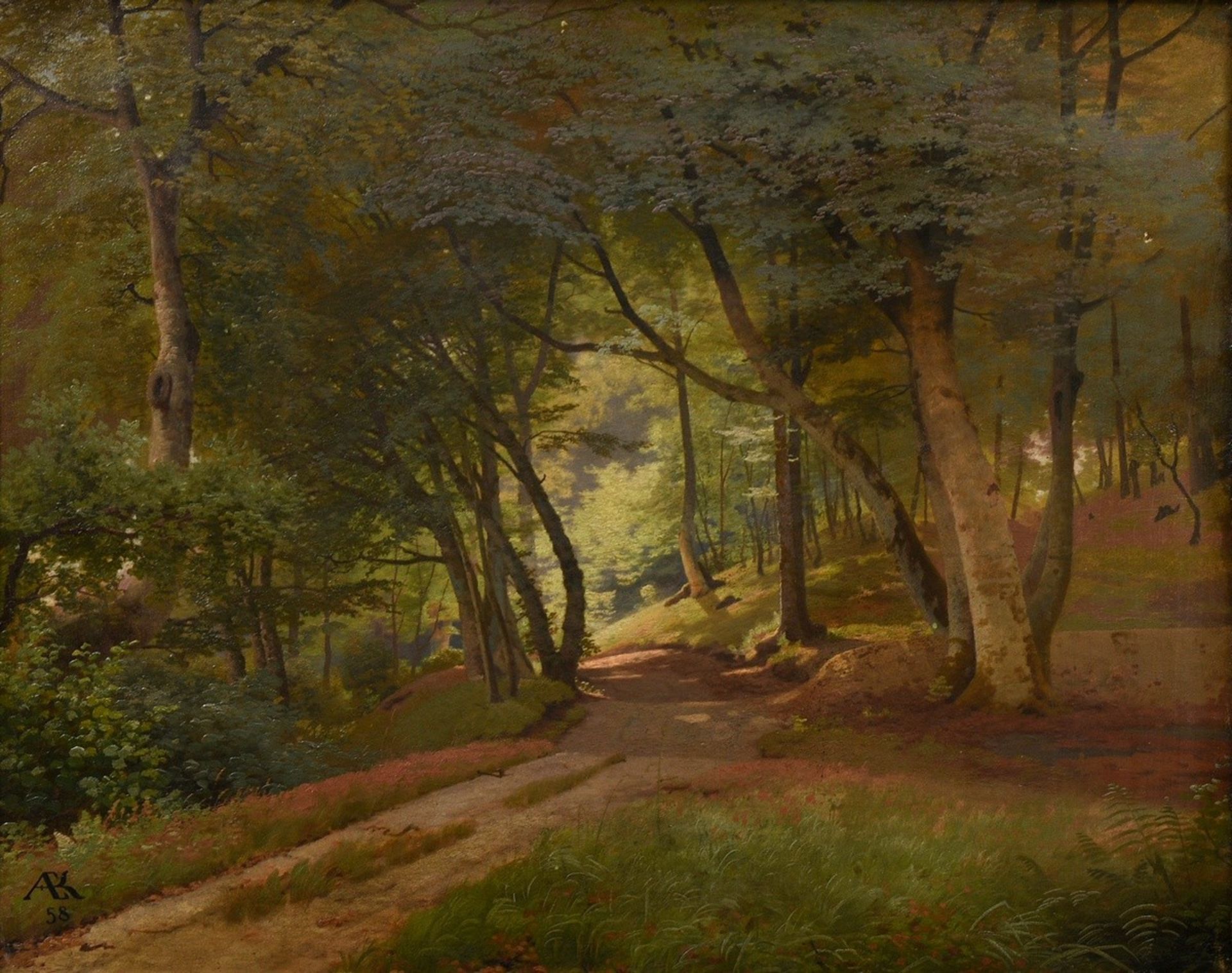 Kirchner, Albert Emil (1813-1885) "Waldweg im Sommer" 1858, oil/canvas, b.l. monogr./dat., verso ad