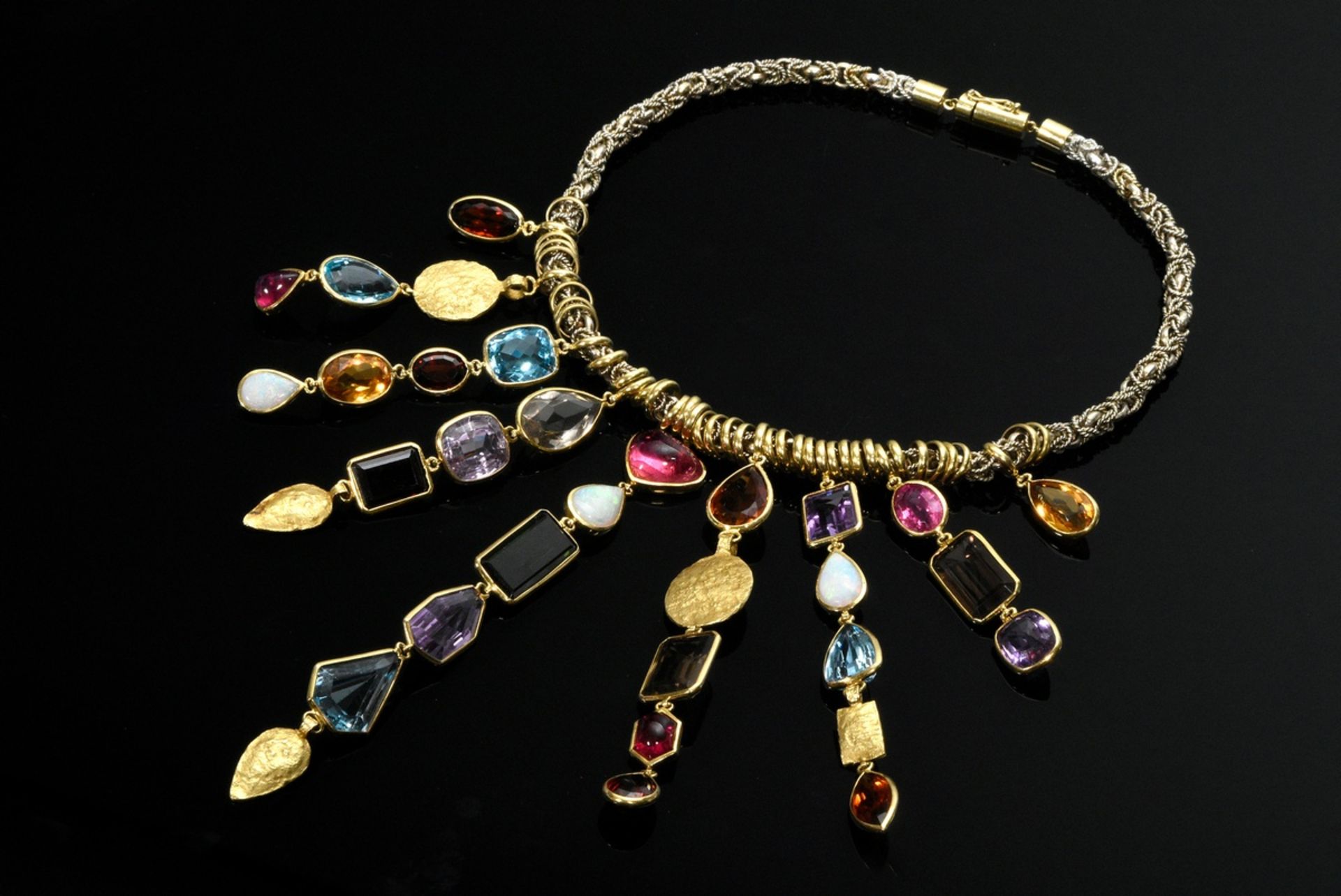 Extravagant multicolour necklace with topazes, citrines, smoky quartz, tourmalines, amethysts, garn - Image 2 of 5