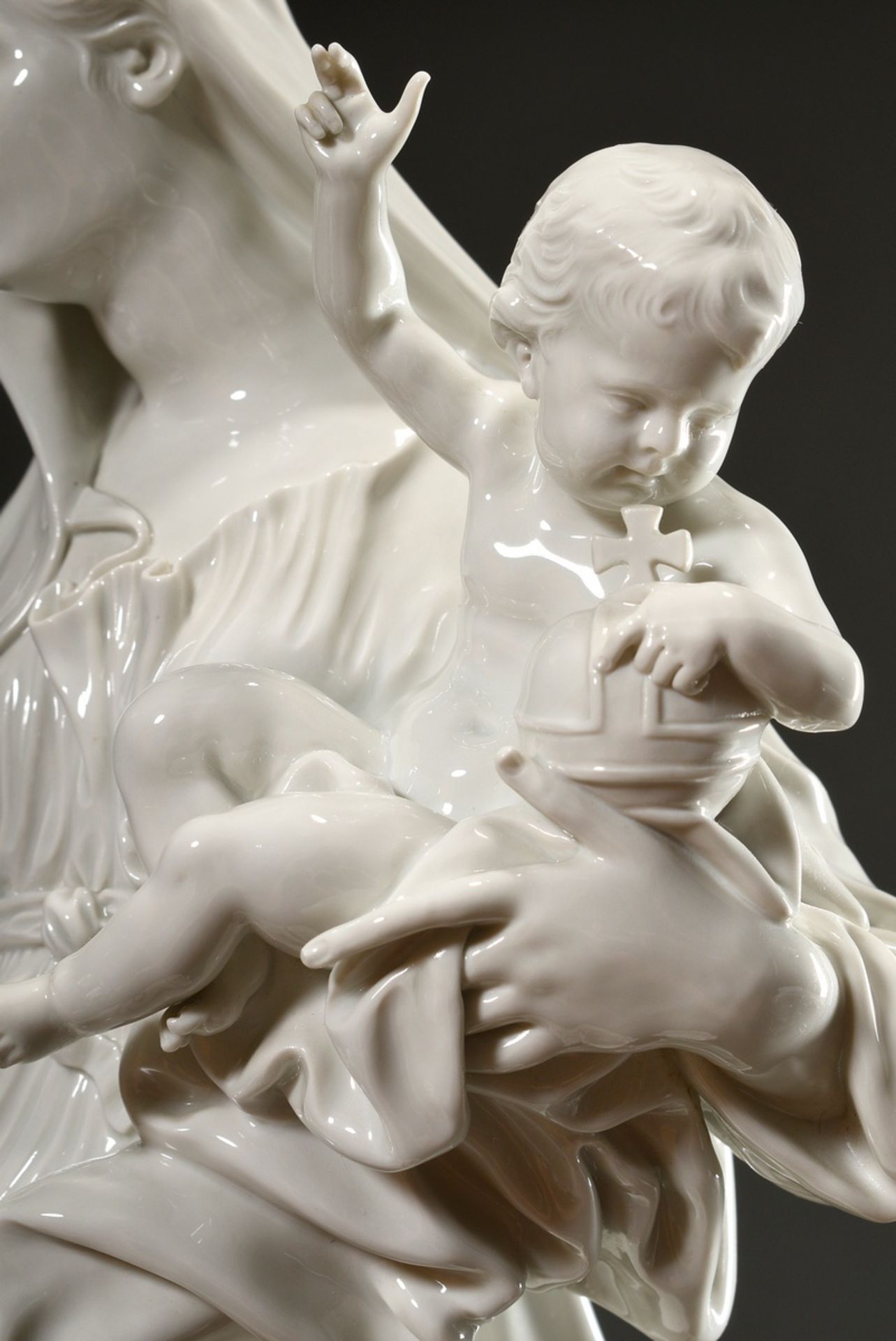 Large Meissen white porcelain figure "Madonna with the Child on the Globe", designed by Johann Gott - Image 11 of 11