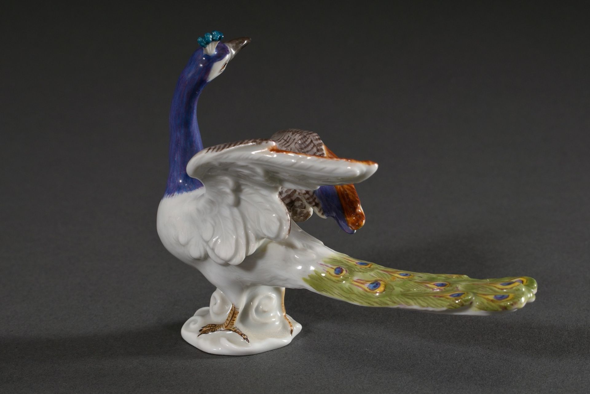 Small Meissen figure "Peacock", polychrome painted, model no.: 7719, form no.: 95, year: 1978, 9x11 - Image 3 of 8