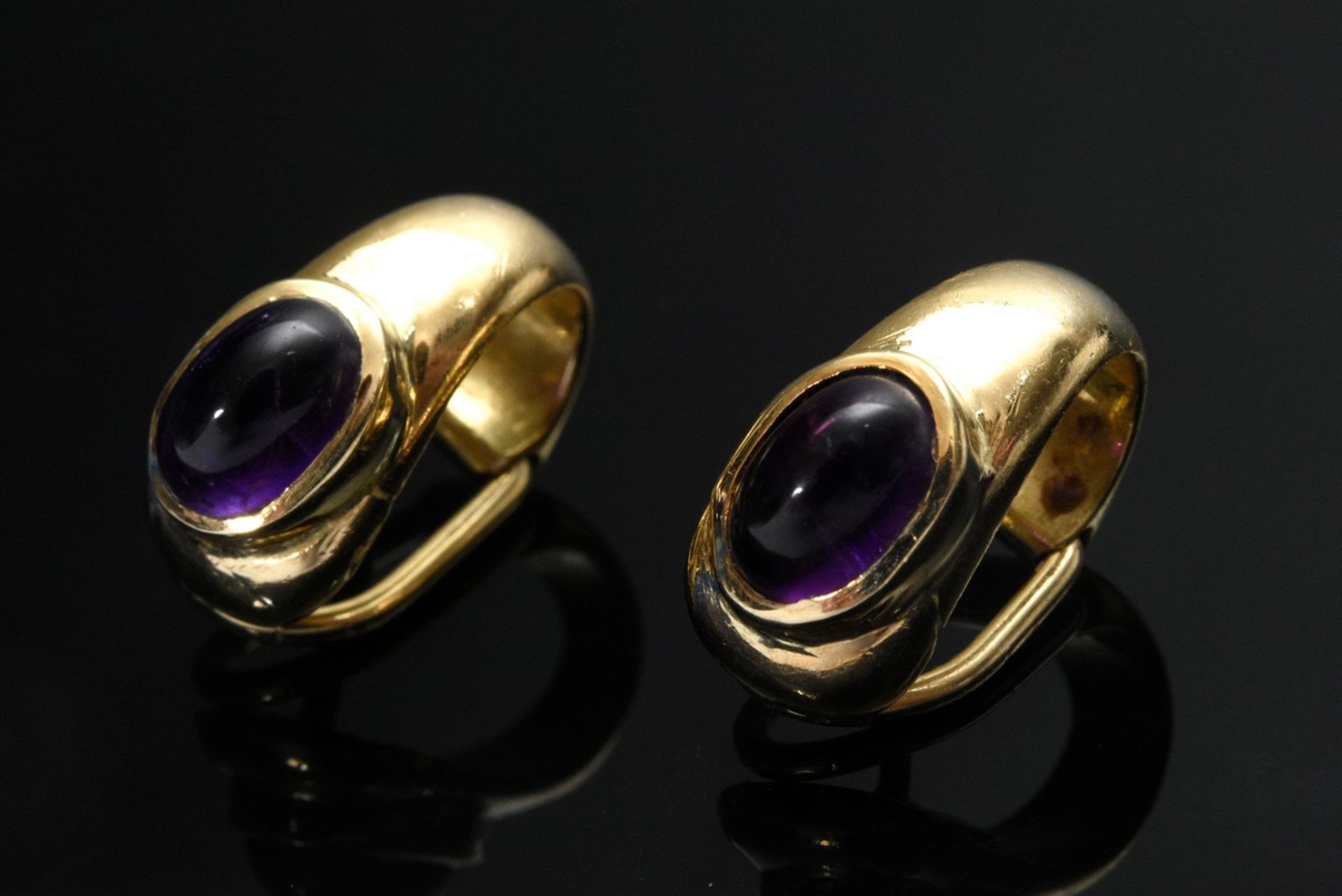 3 pieces of amethyst jewellery: yellow gold 585 signet ring with coat of arms engraving (5,7g, size - Image 3 of 5