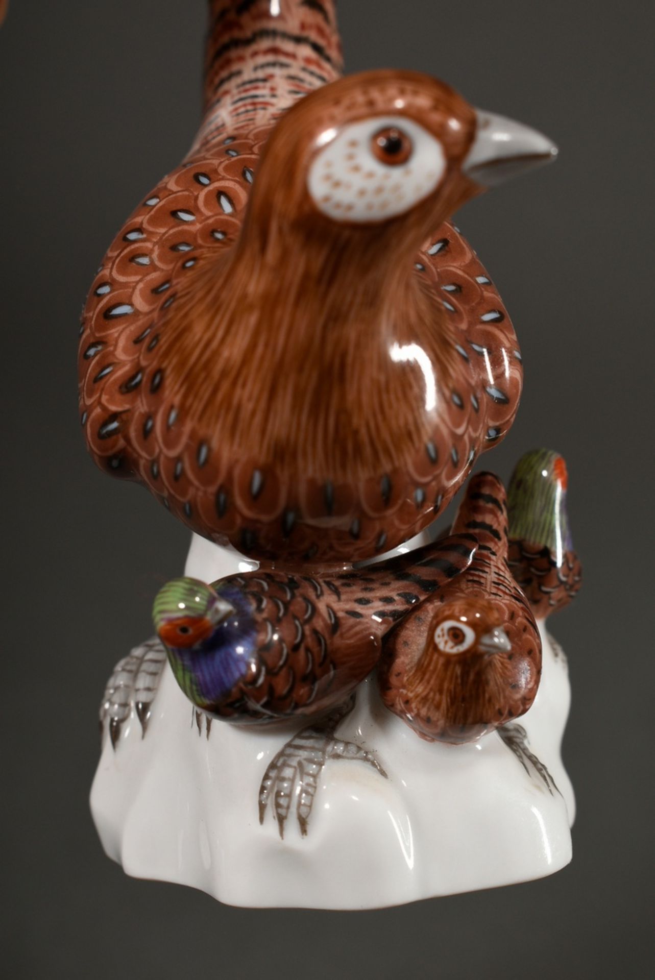 Polychrome painted Meissen figure "Pheasant hen with chicks", design: Johann Joachim Kaendler c. 17 - Image 4 of 5