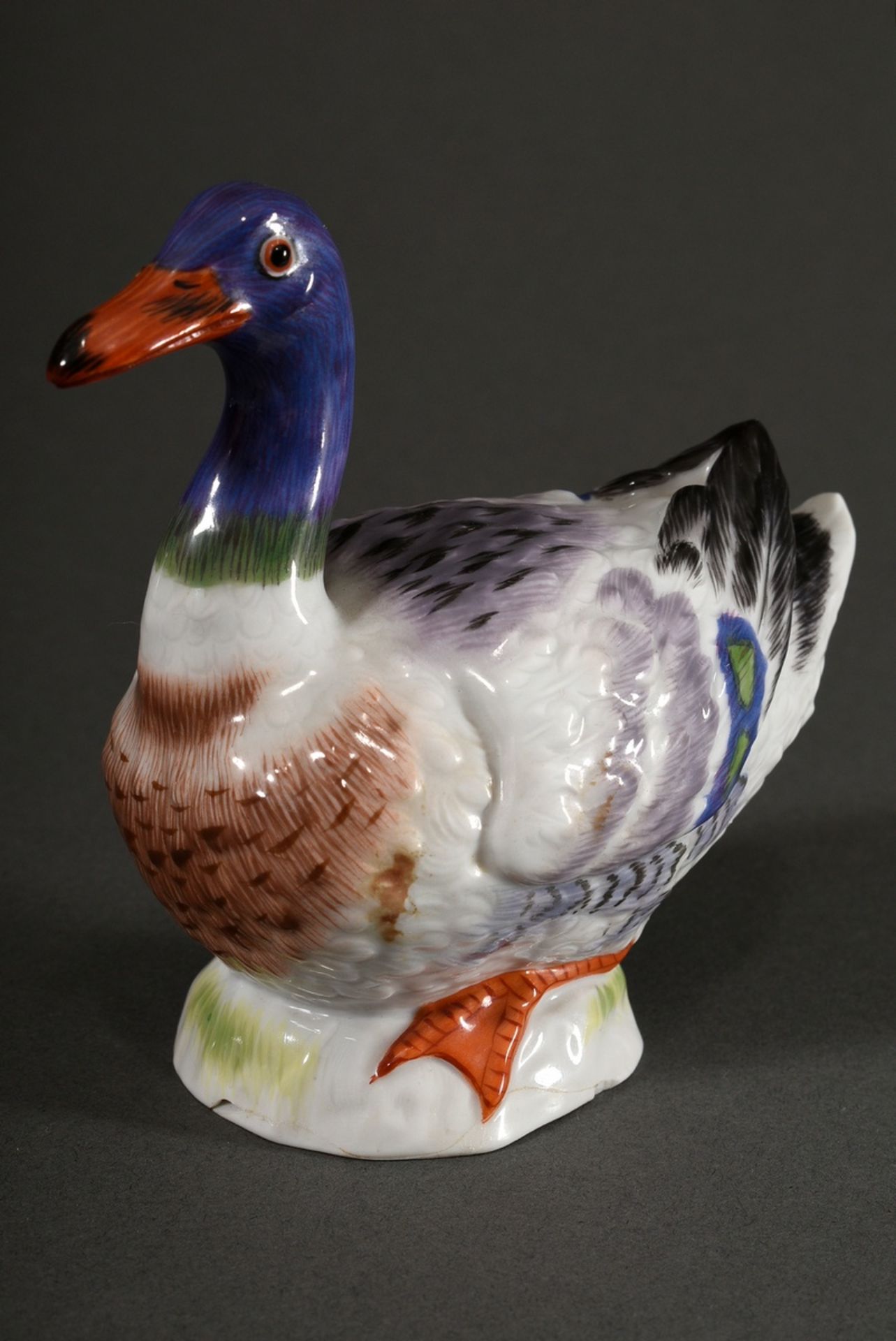 Small polychrome painted Meissen figurine "Duck", design Johann Joachim Kändler, executed 20th cent