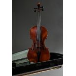 Saxon violin, facsimile label "Schuster & Co. Markneukirchen in Saxony 1925", split back, sound pos