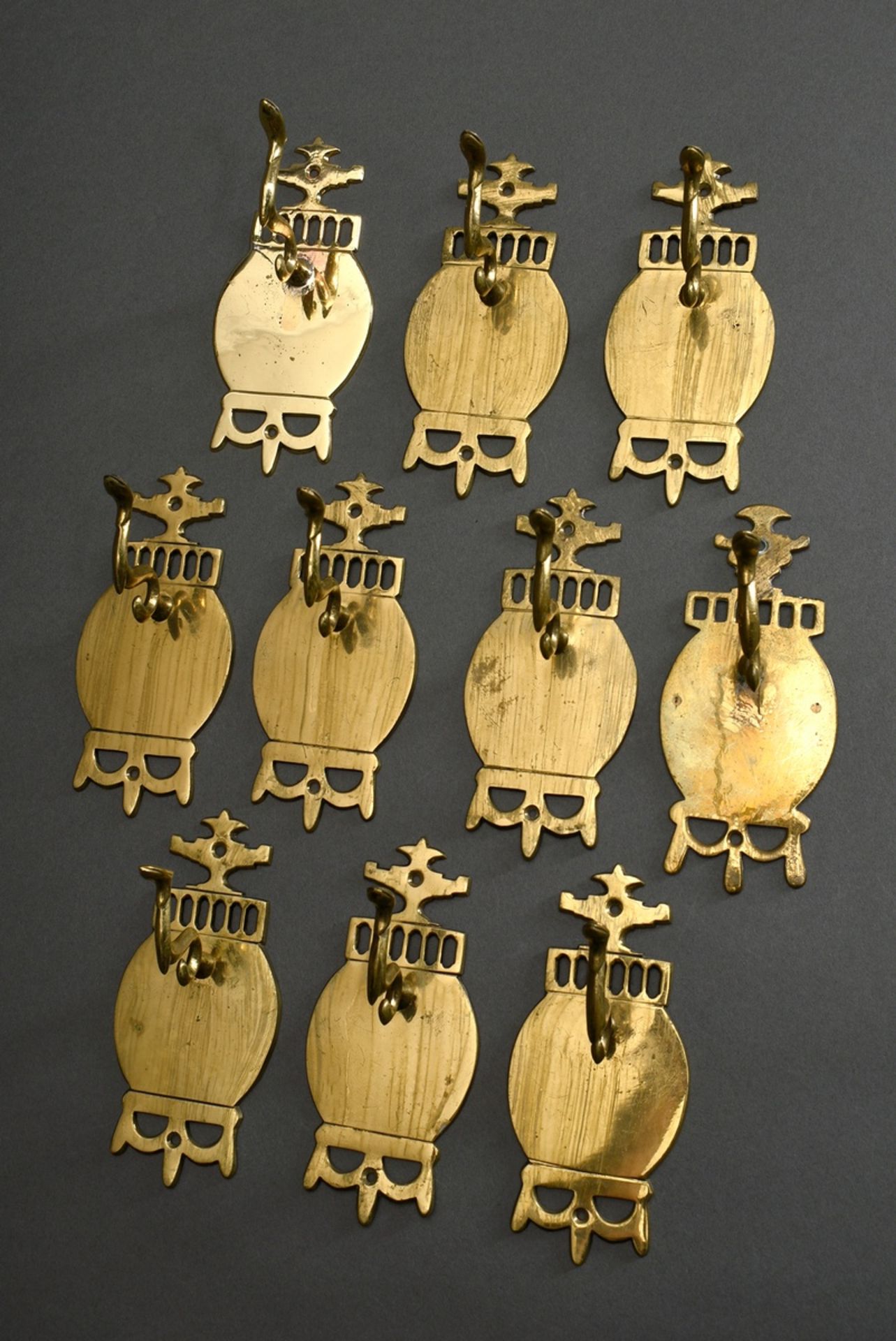 10 North German Empire fittings "Vases", converted as coat hooks, 15x6,5cm