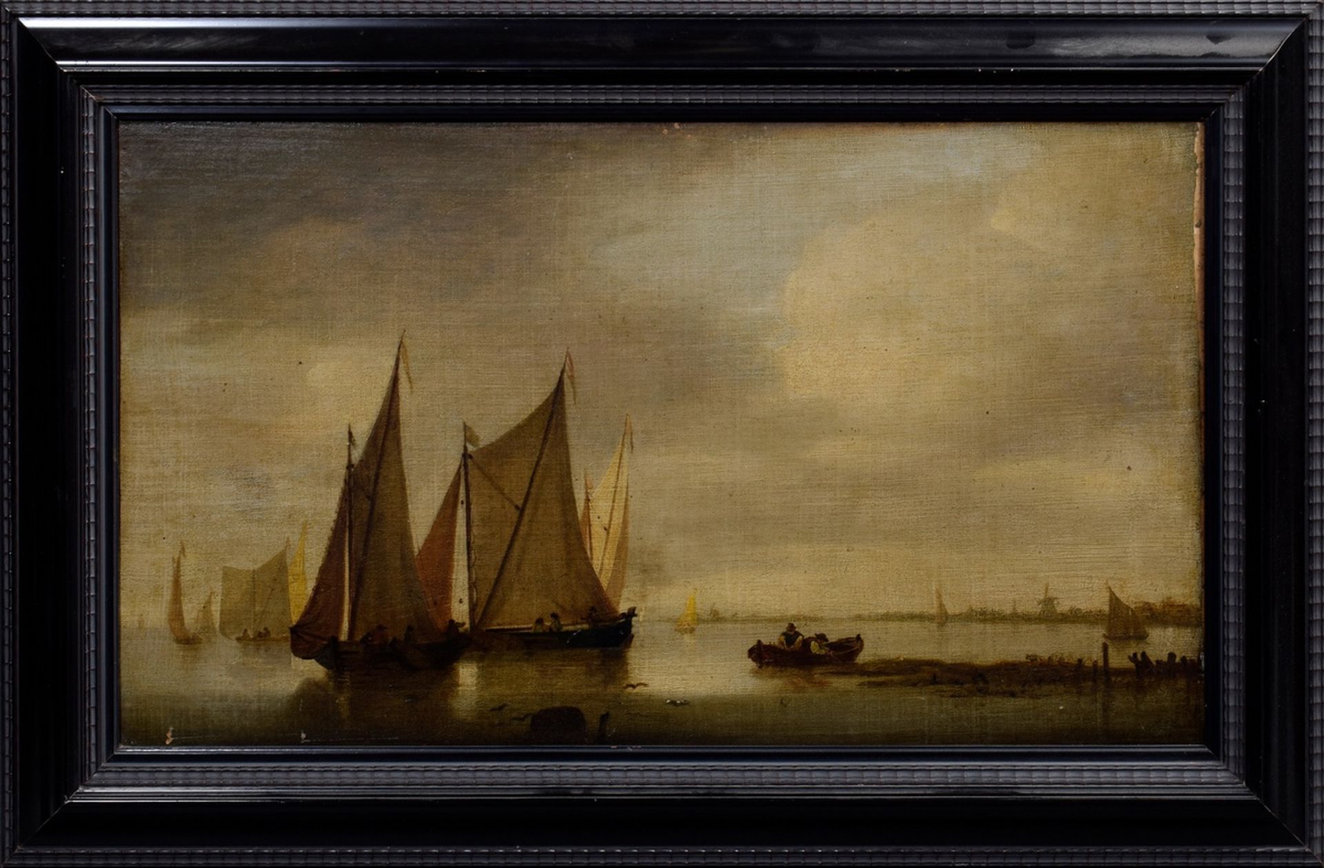 Cuyp, Albert (1620-1691) attributed "Sailor on the Ijsselmeer", oil/canvas, doubled, inscr. on adhe - Image 2 of 6