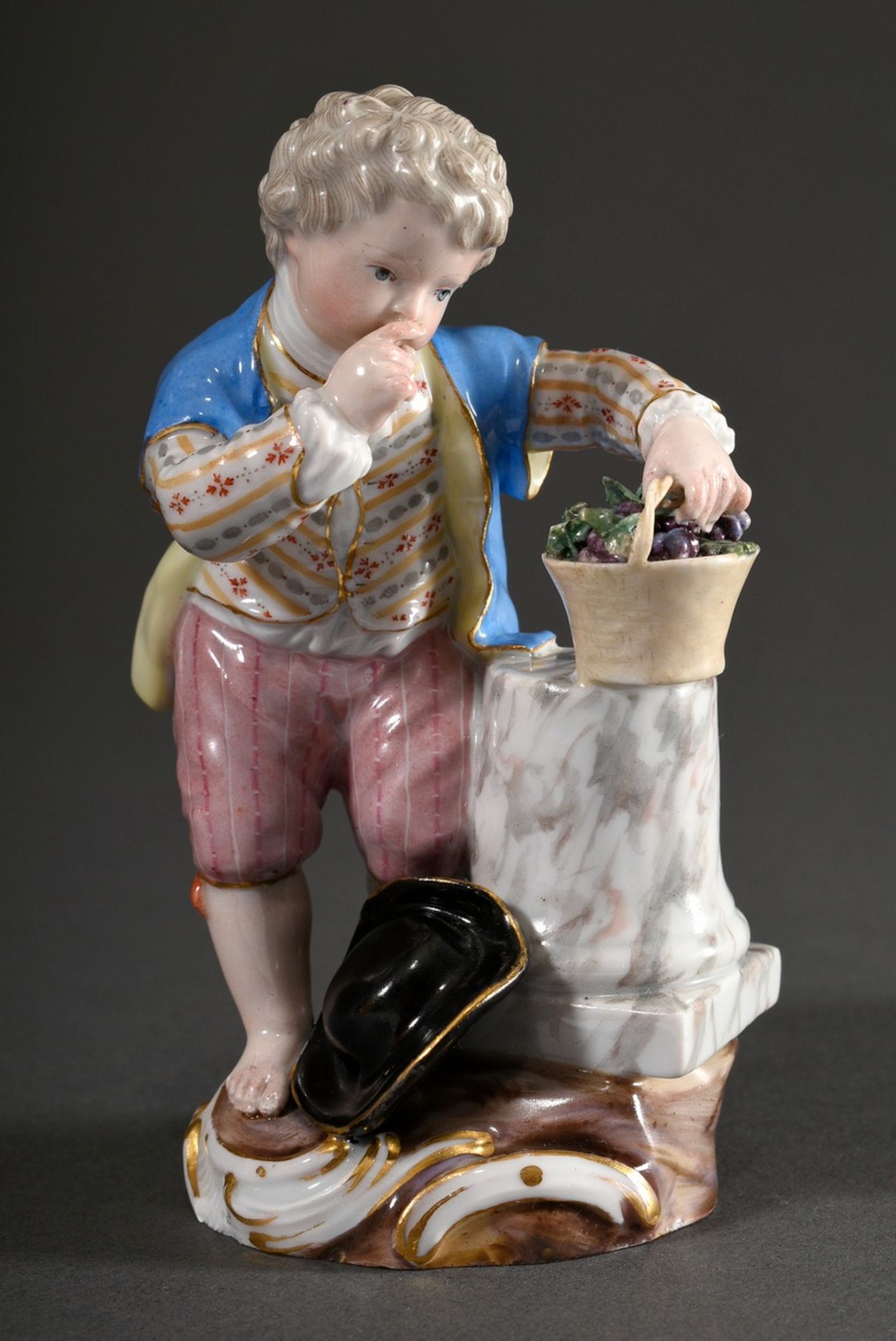 Meissen figurine "Gardener's child with grapes", polychrome painted, design: Michel Victor Acier, e