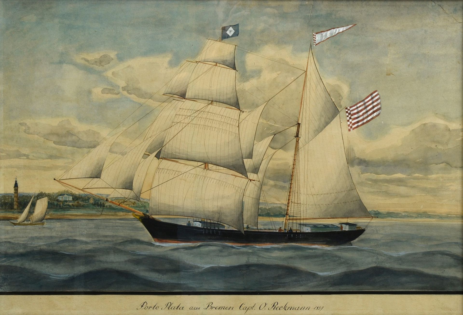 Unbekannter Marinemaler des frühen 20.Jh. "Kapitänsbild Porto Plata aus Bremen Capt. O. Reckmann 18