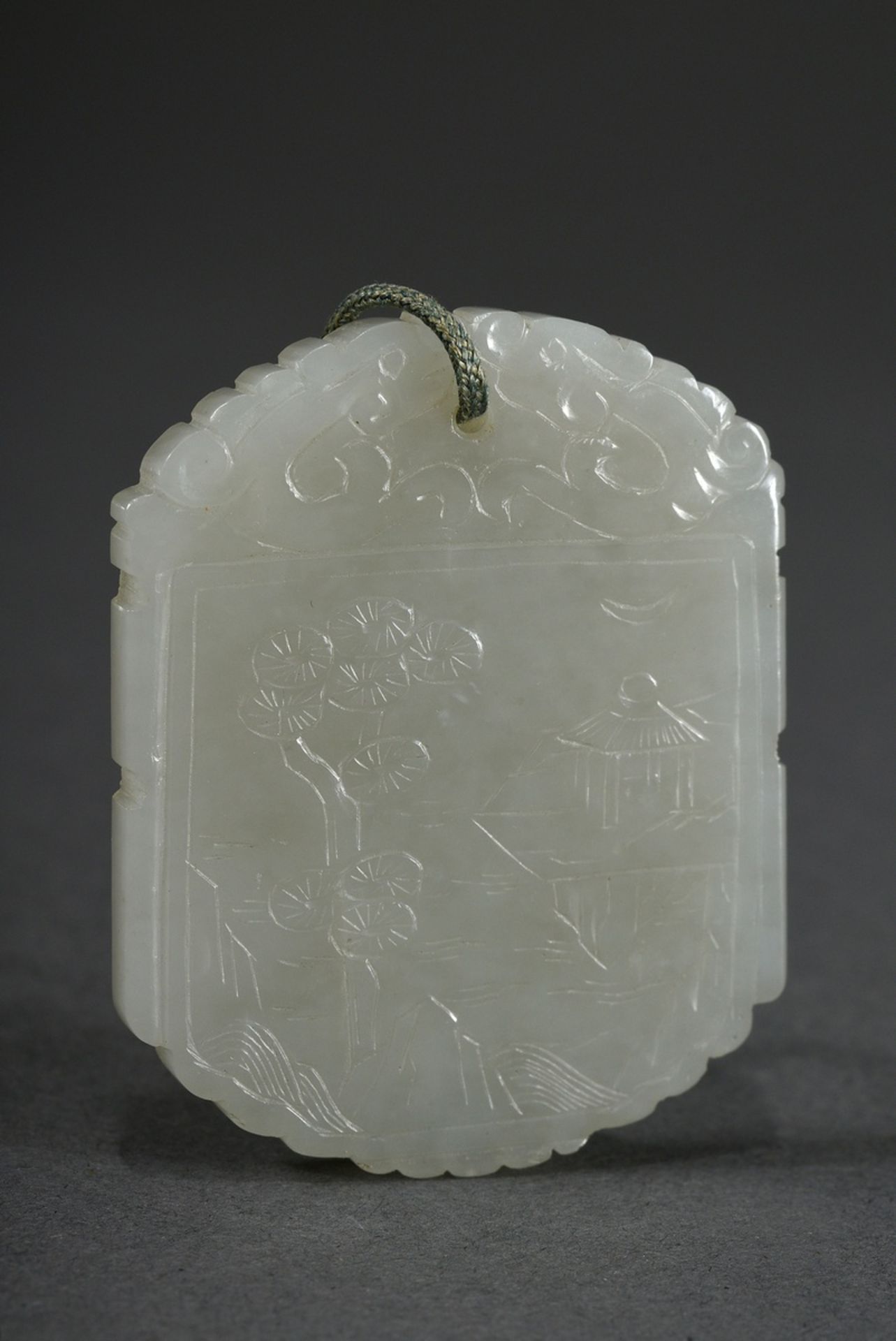 Light Jade Pendant "Landscape/Writing", 5,6x4,5x0,5cm