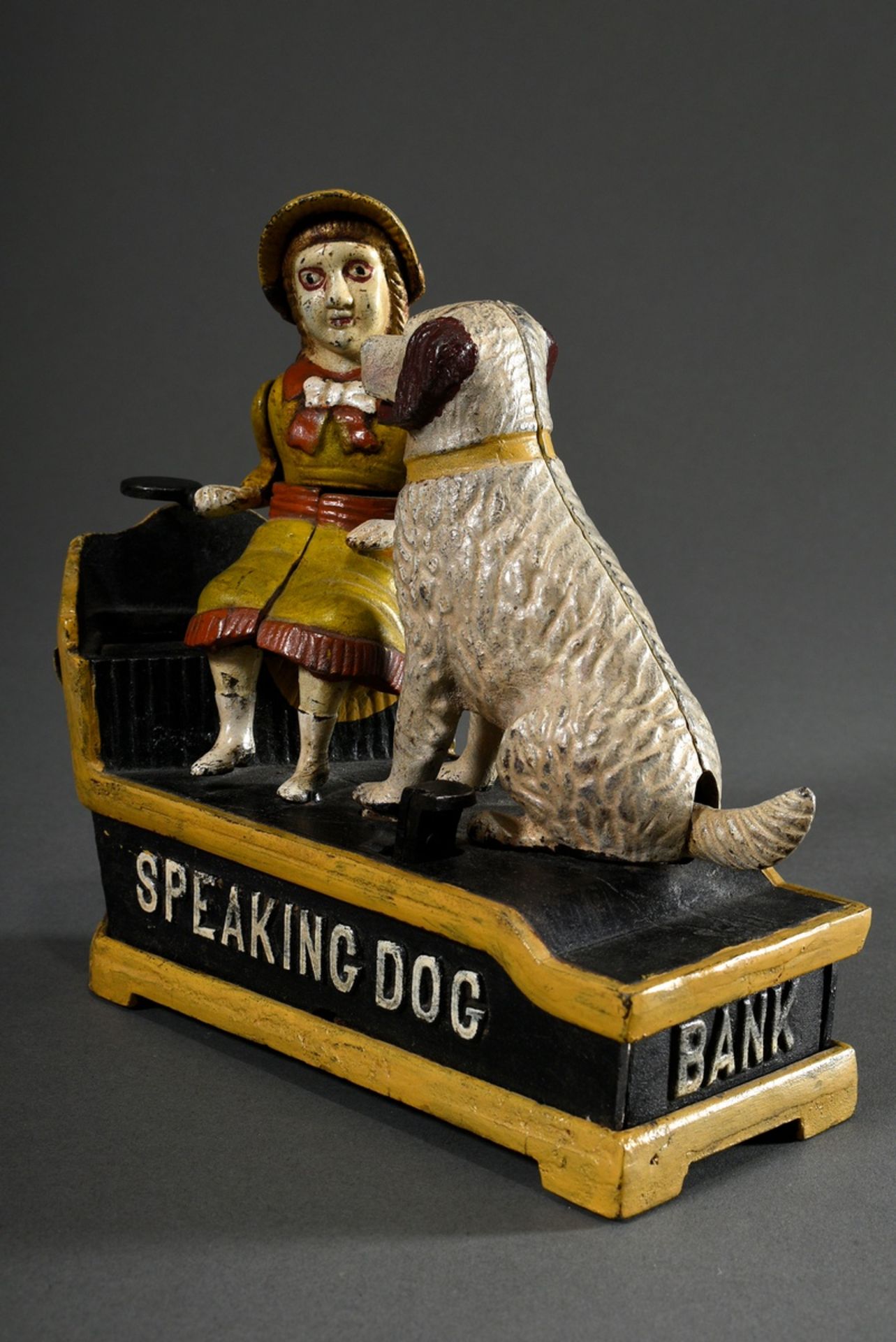 Mechanical bench "Speaking Dog", cast iron, painted, USA, probably 1st half 20th c., 18x19.5x7.8cm, - Image 2 of 6