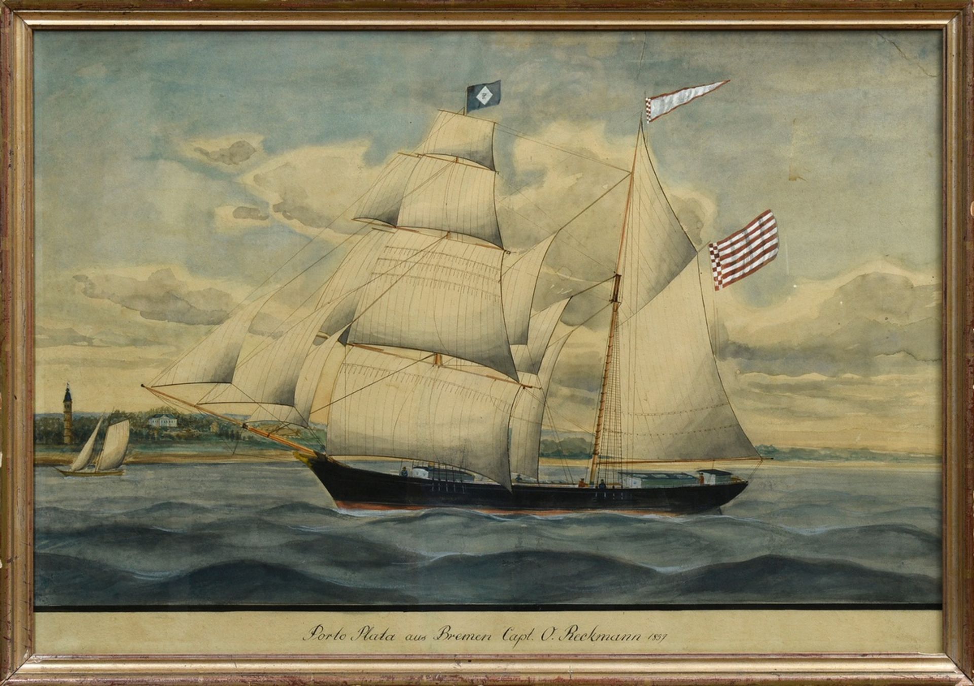 Unbekannter Marinemaler des frühen 20.Jh. "Kapitänsbild Porto Plata aus Bremen Capt. O. Reckmann 18 - Bild 2 aus 3