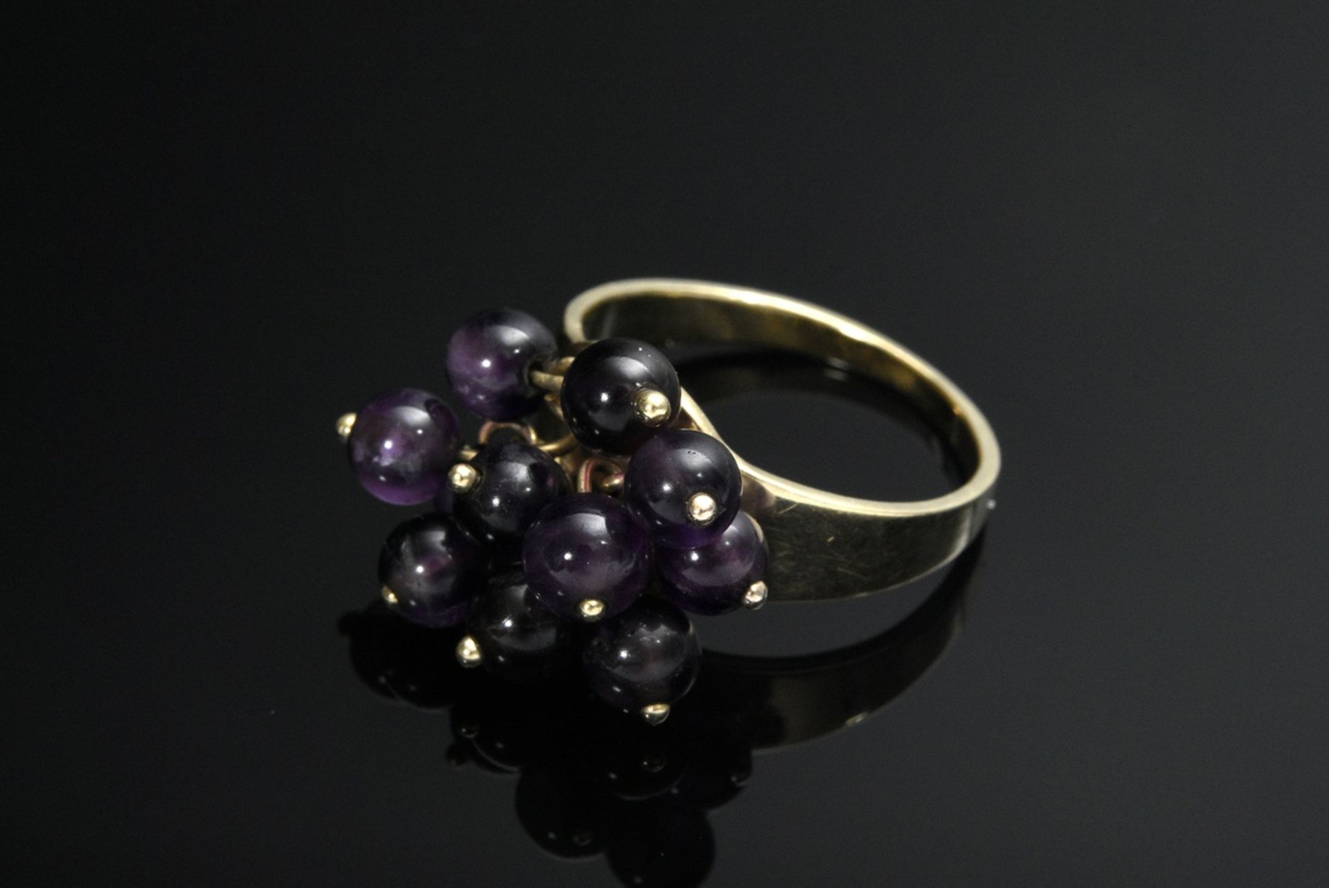 Yellow gold 585 ring with 11 movable amethyst beads, 5,5g, size 53 - Image 2 of 3