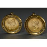 2 Feuervergoldete Bronze Tondorahmen mit Portraitmedaillons "Napoleon Empereur des Français et Roi