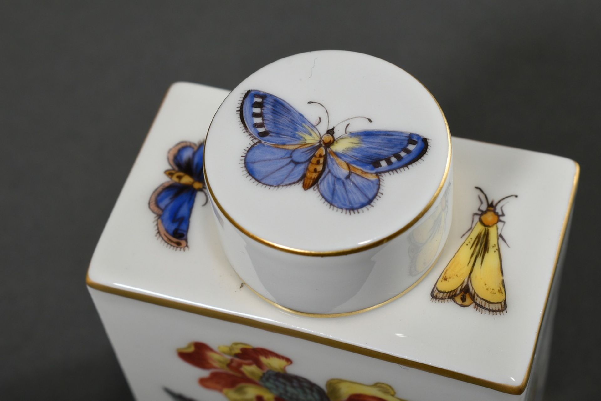 Meissen tea caddy with polychrome painting "woodcut flowers and insects" and gold decoration, 20th  - Image 4 of 6