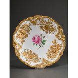 Magnificent Meissen "Rose" plate with richly gilded relief rim, Pfeifer period 1924-1934, model no.