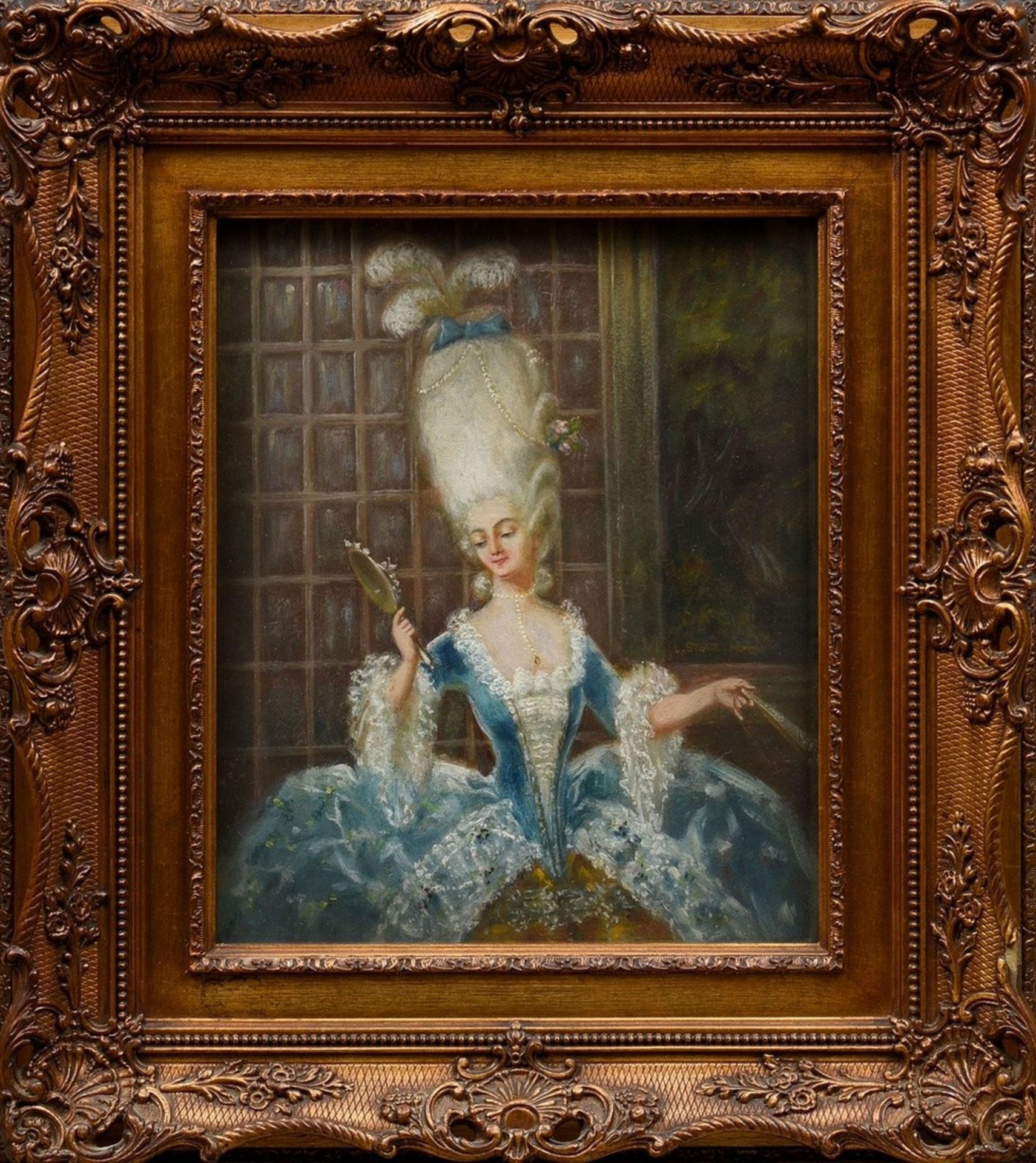 Unknown artist of the late 19th c. (L. Stolz?) "Rococo Lady: La Parure", oil/cardboard, r. sign./in - Image 2 of 4