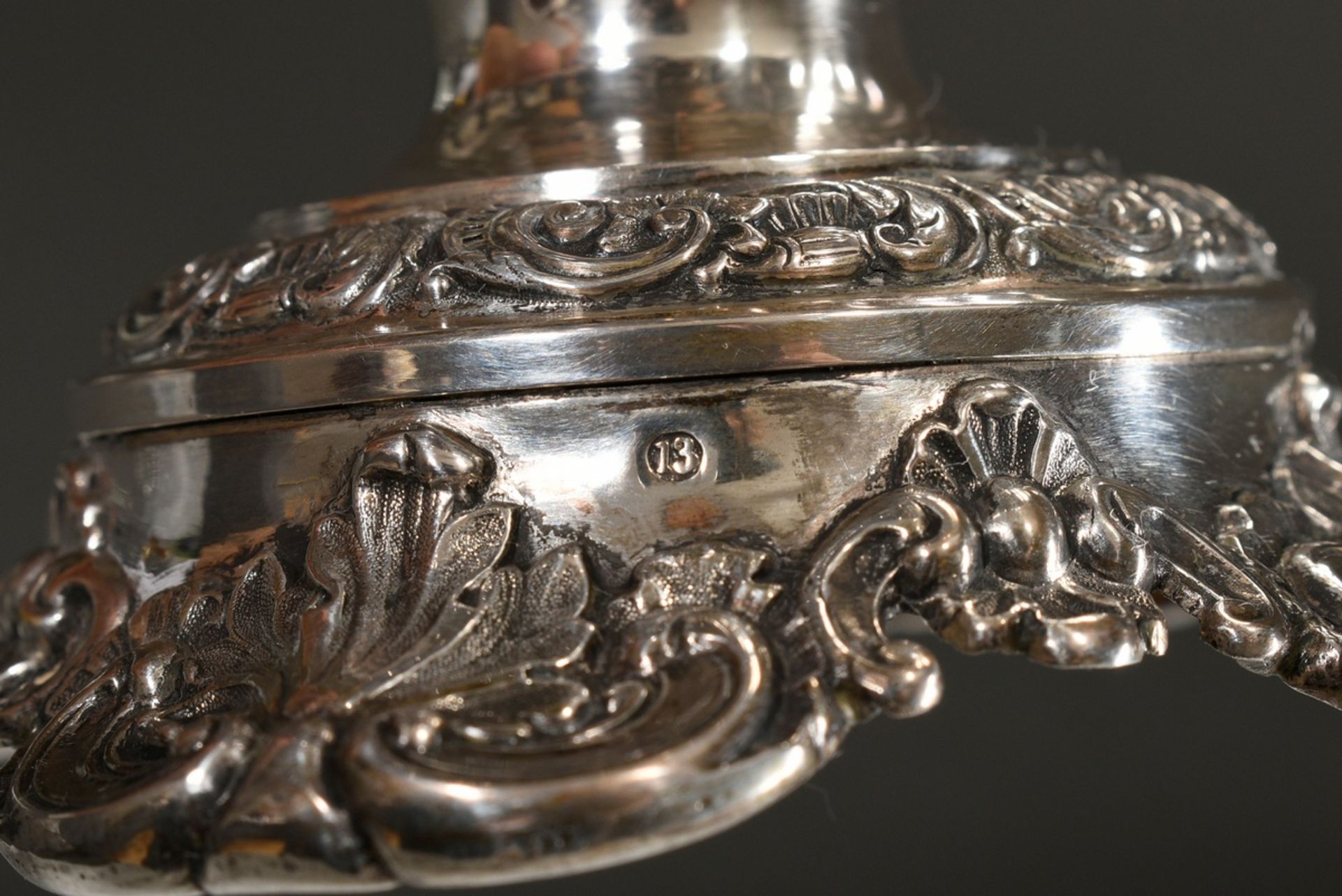 Biedermeier sugar centerpiece in crater shape with floral relief on foot, rim and handles, silver 1 - Image 4 of 4