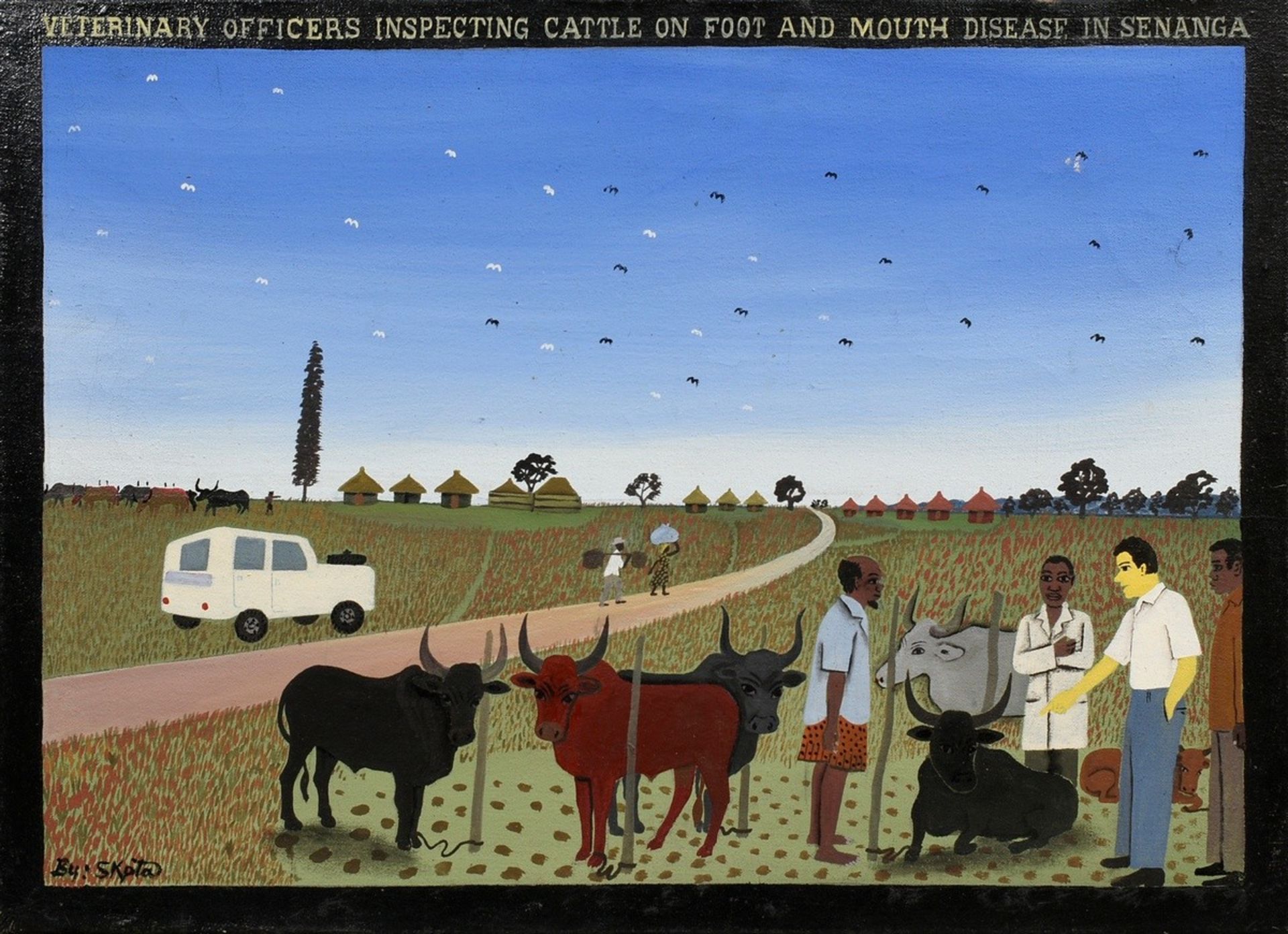 Kappata, Stephen (1936-2007) "Veterinary Officers inspecting cattle on foot and mouth disease in Se
