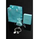 Tiffany & Co Silber 925 Bettelarmband mit 3 Anhängern "Peace, Herz und Vorhängeschloss", 45g, L. 17