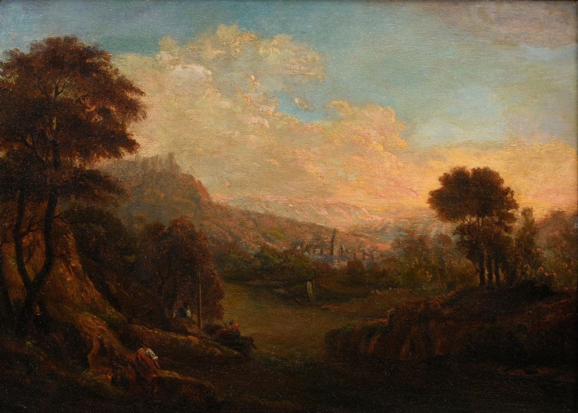 Schütz (or Schüz), Christian Georg (1718-1791) "Rhenish River Landscape" 1785, oil/wood, b. sign./d