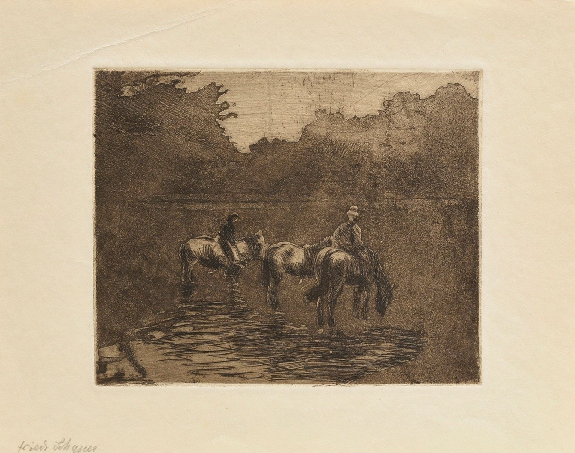 2 Schaper, Friedrich (1869-1956) "Horse Flock" and "Lying Shepherd" 1908, etchings, each inscr. on  - Image 7 of 7